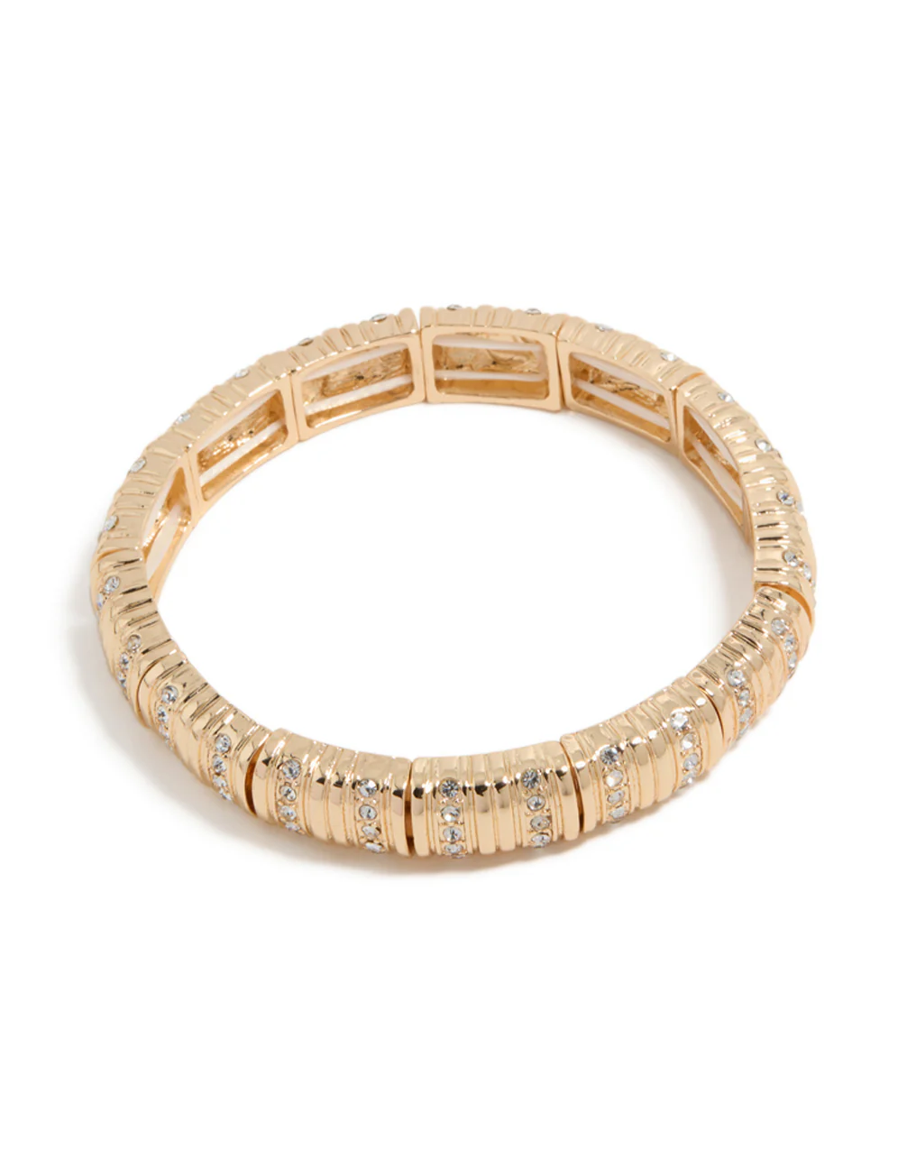 Gold Ribbed Diamante Stretch Bracelet