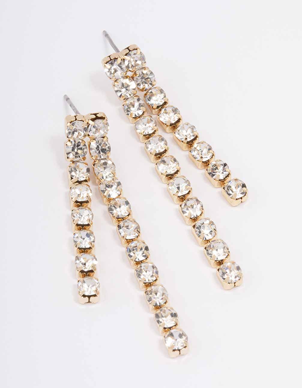 Gold Round Double Cupchain Drop Earrings