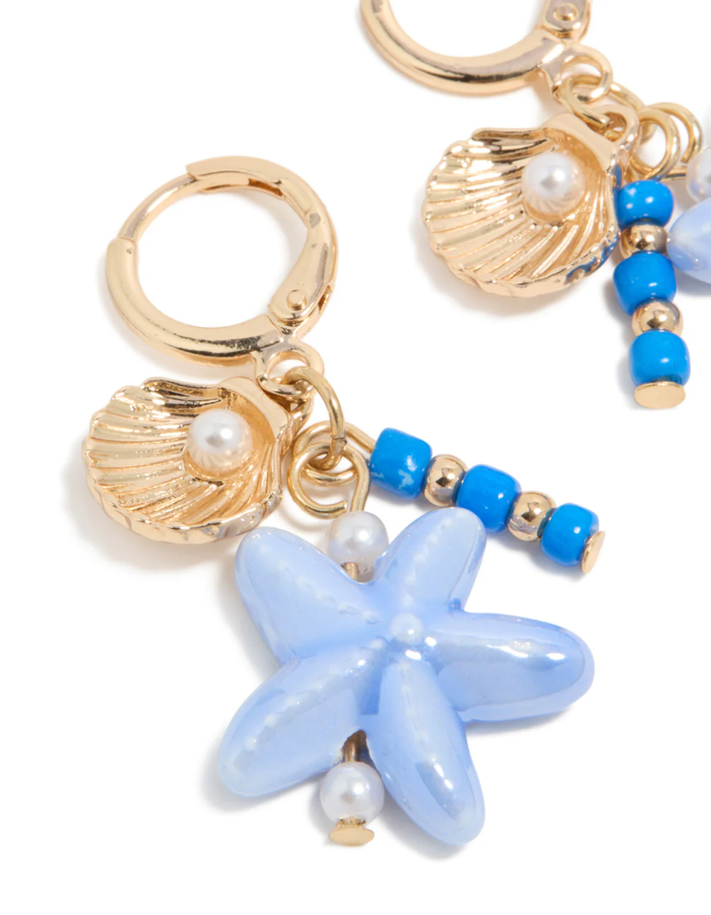 Gold Sea Life Charm Huggie Earrings - Image 4