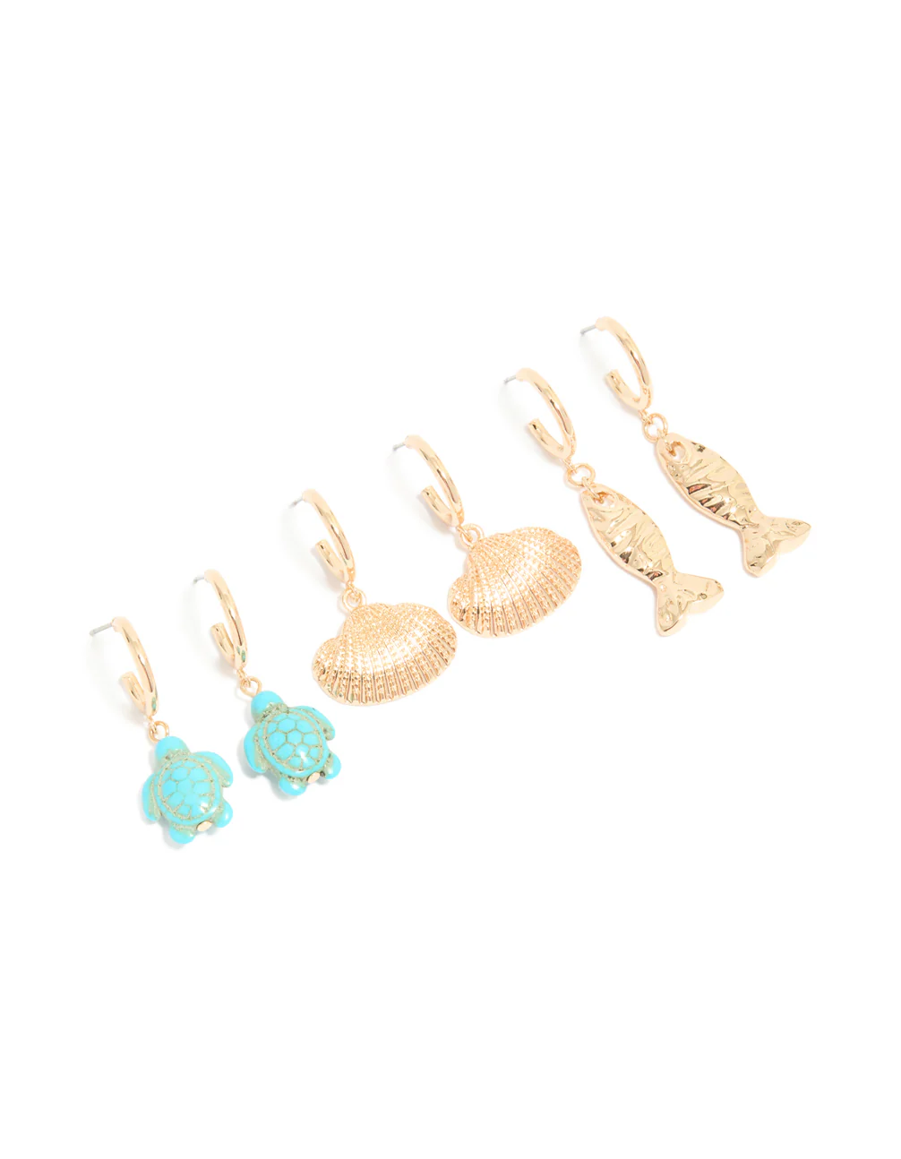 Gold Sea Life Huggie Earrings 3-Pack - Image 2