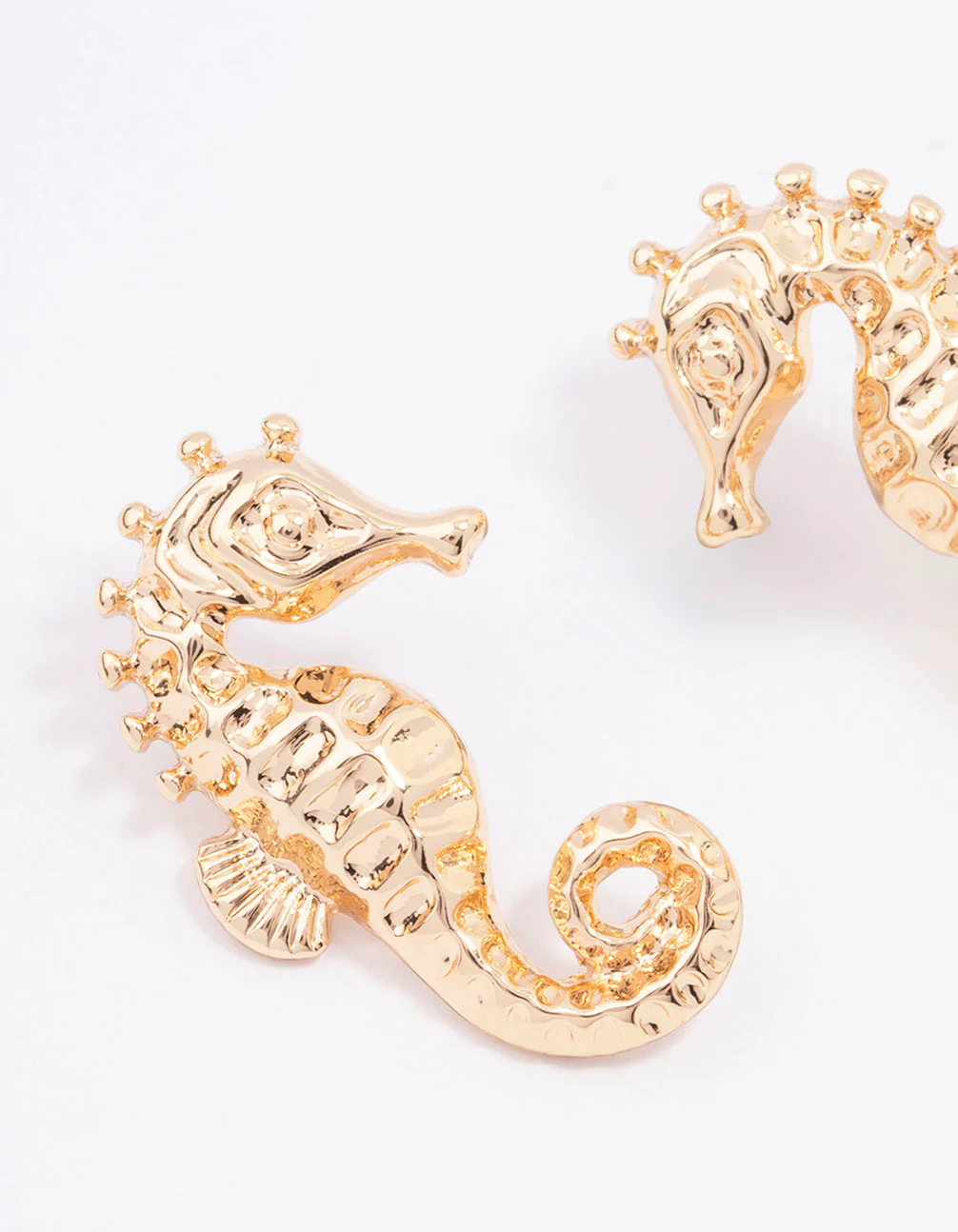 Gold Seahorse Statement Stud Earrings - Image 2