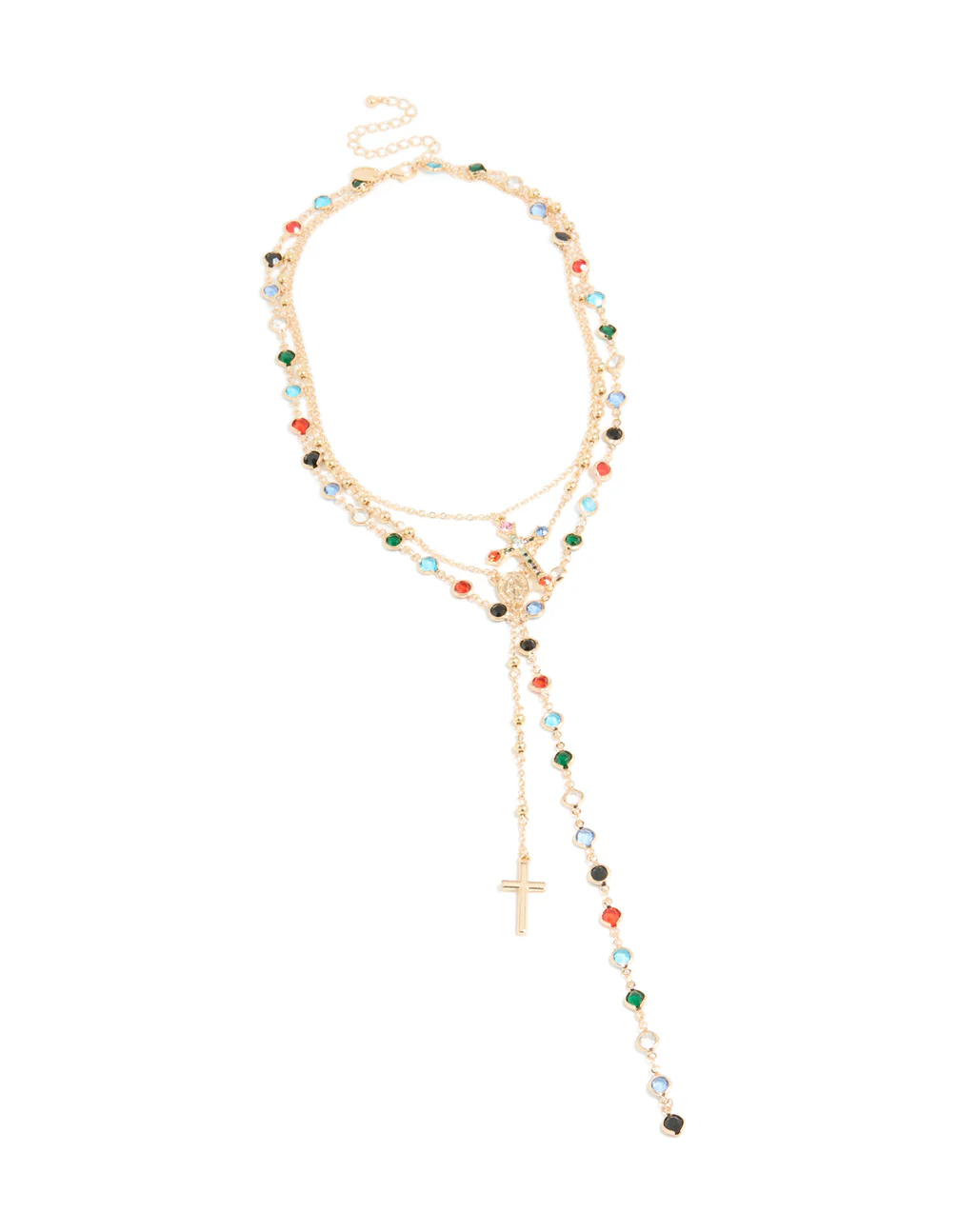Gold See Through Glass Stone & Cross Layered Y-Necklace - Image 2