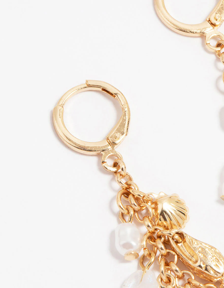 Gold Shell Fish Charm Drop Earrings - Image 4