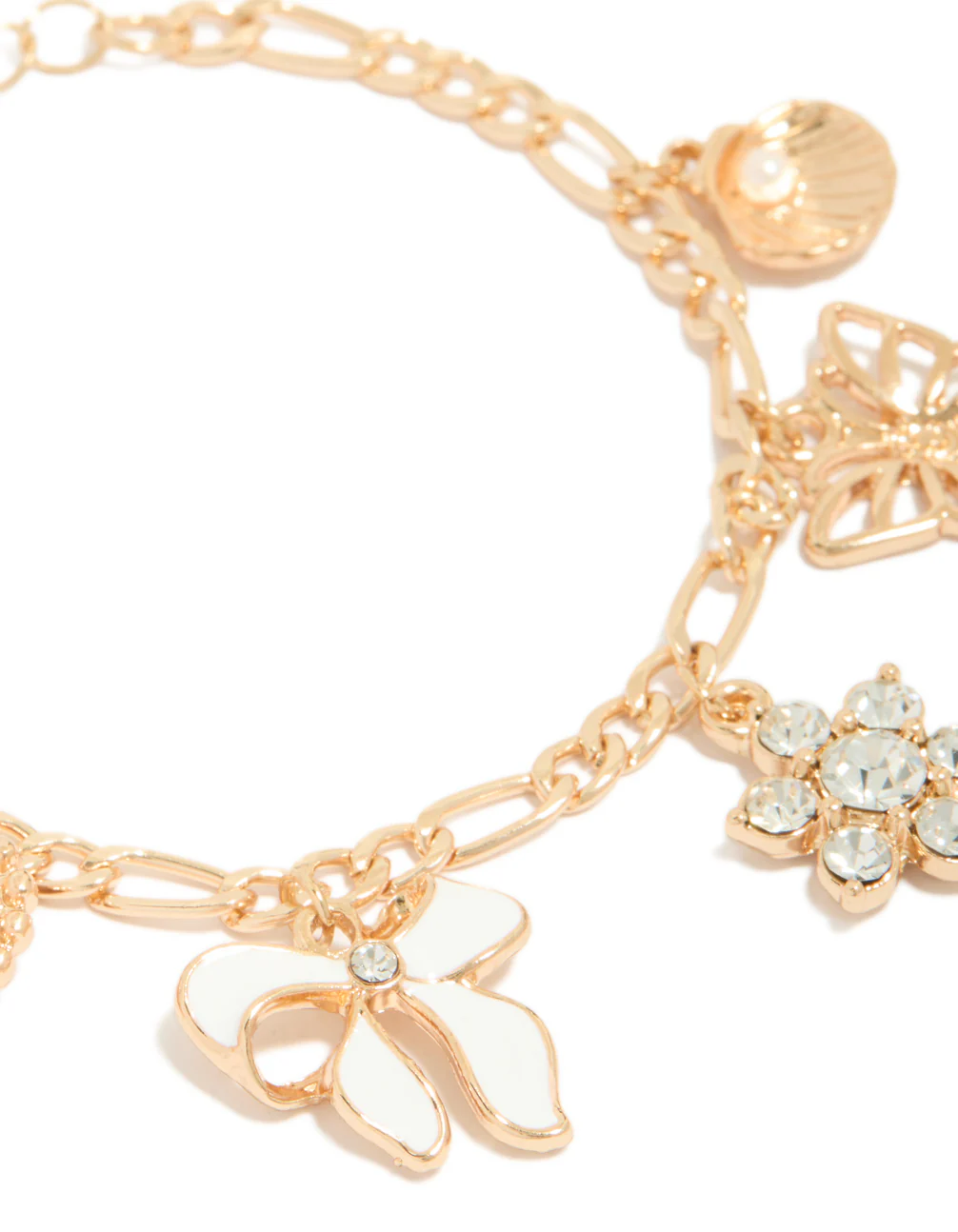 Gold Shell, Floral & Bow Charm Bracelet - Image 2