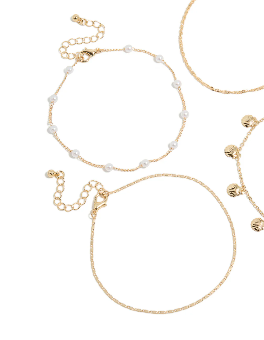 Gold Shell & Pearl Anklets 4-Pack - Image 2