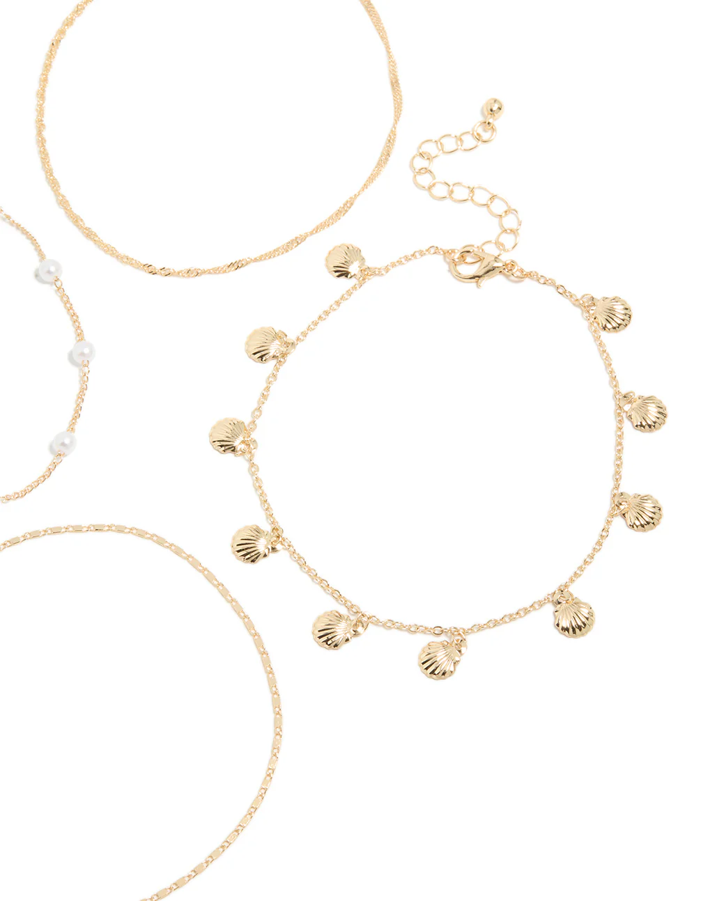 Gold Shell & Pearl Anklets 4-Pack - Image 3