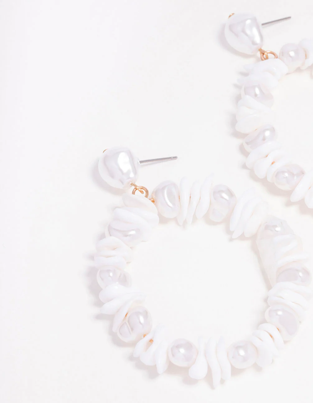 Gold Shell Pearl Open Drop Earrings - Image 2