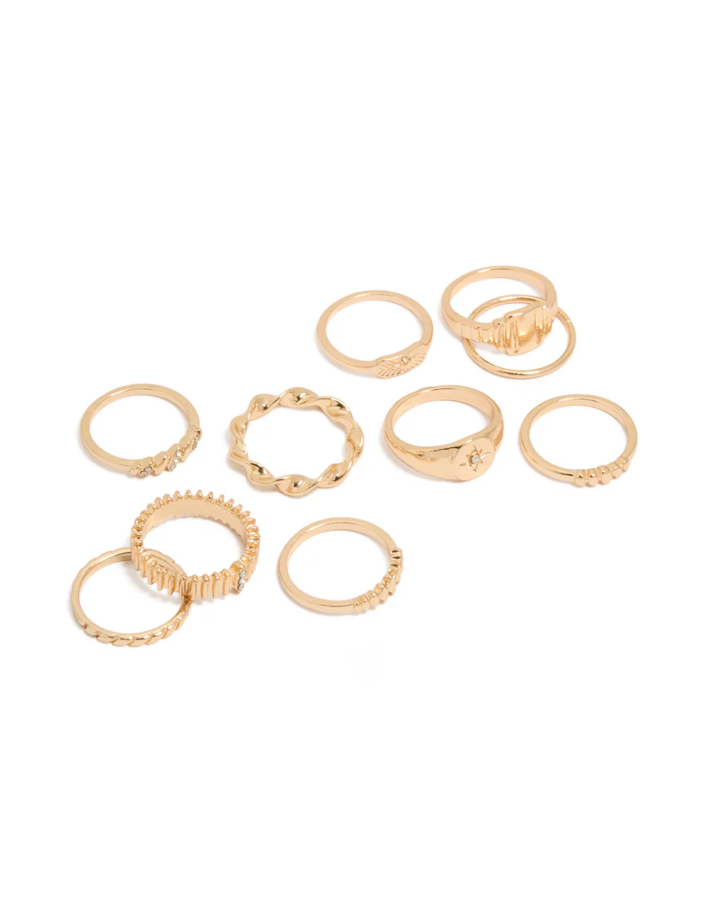 Gold Signet & Ribbed Rings 10-Pack