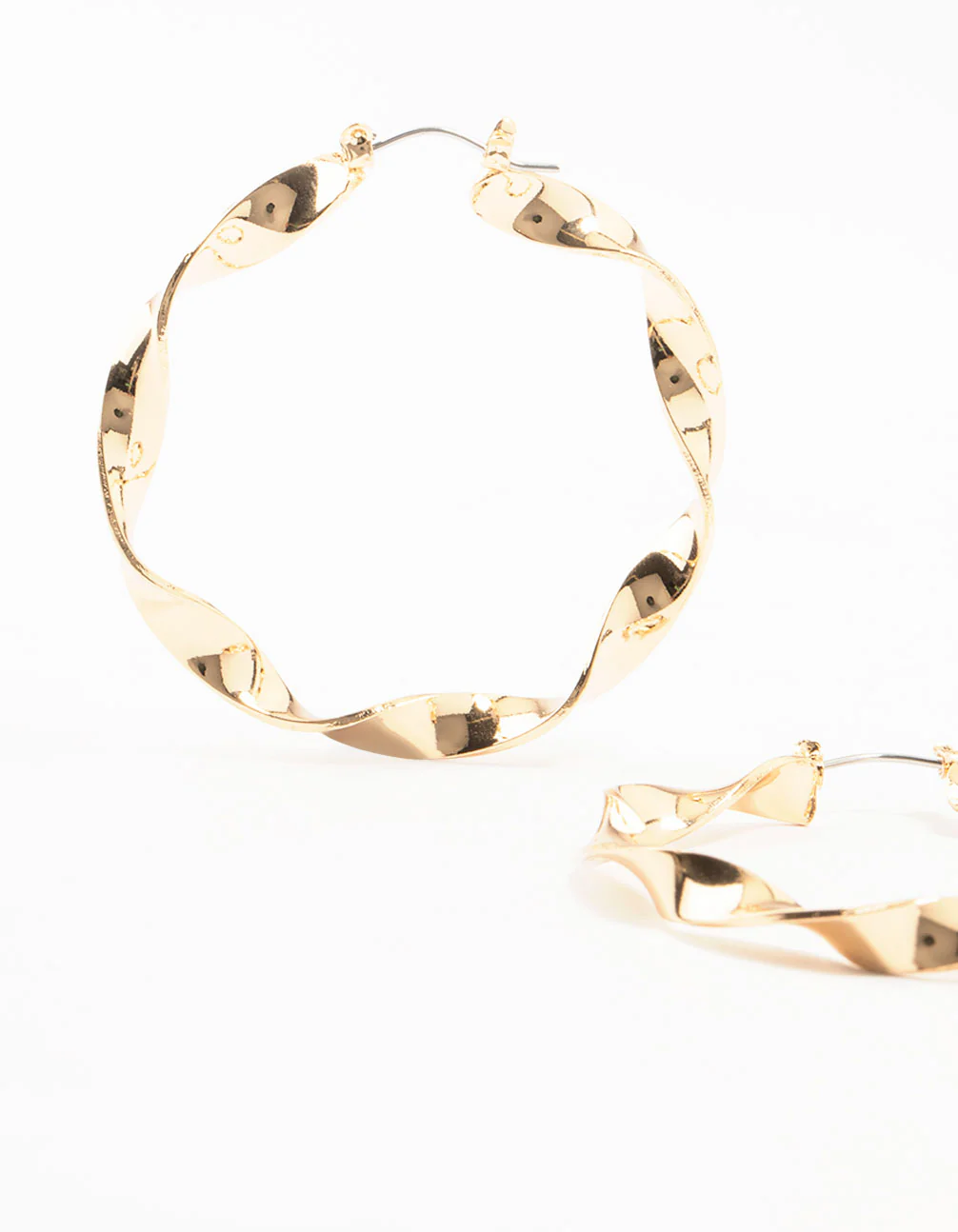 Gold Skinny Twisted Hoop Earrings - Image 2