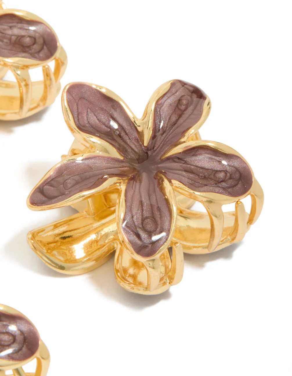 Gold Small Brown Frangipani Flower Claw Clips 4-Pack - Image 3