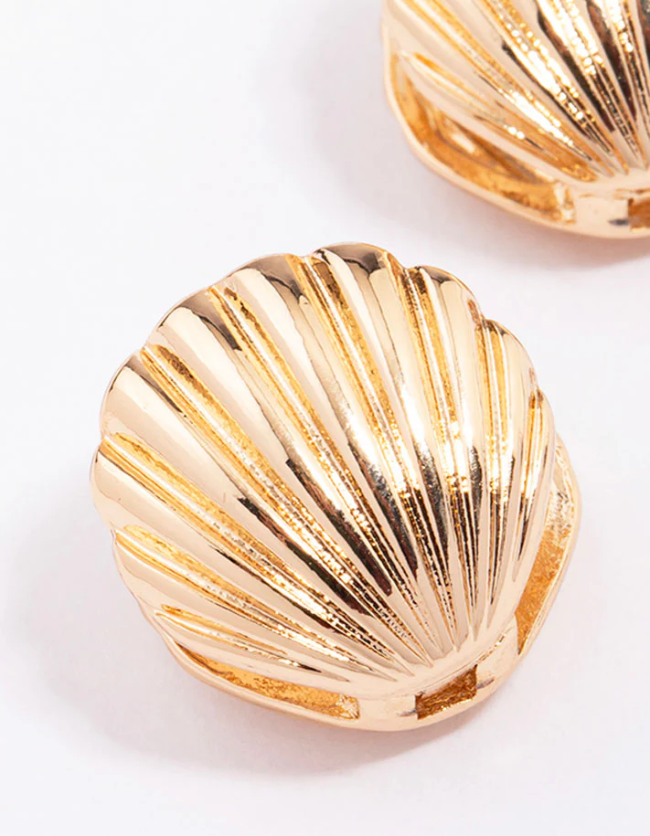Gold Small Shell Stud Earrings - Image 2