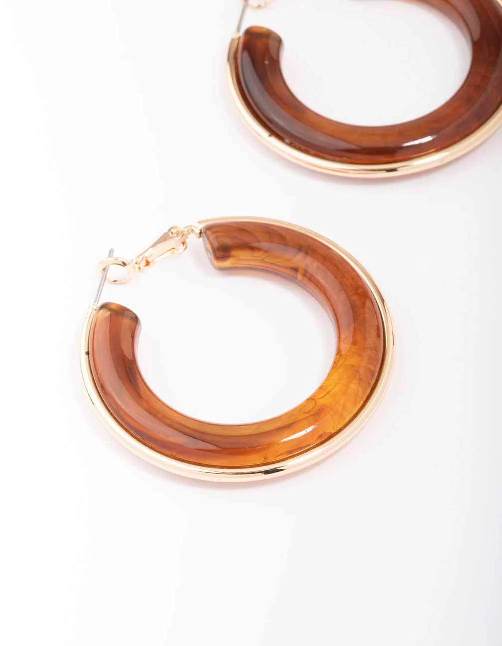Gold Small Tortoiseshell Hoop Earrings - Image 2