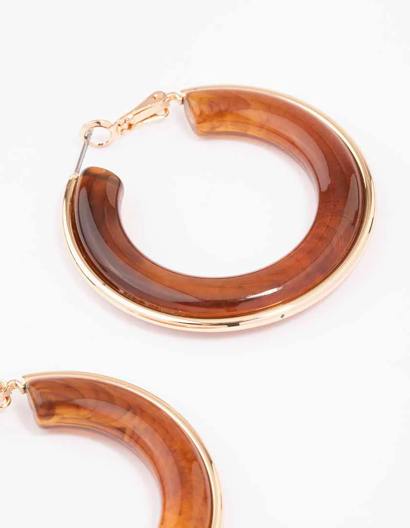 Gold Small Tortoiseshell Hoop Earrings - Image 3