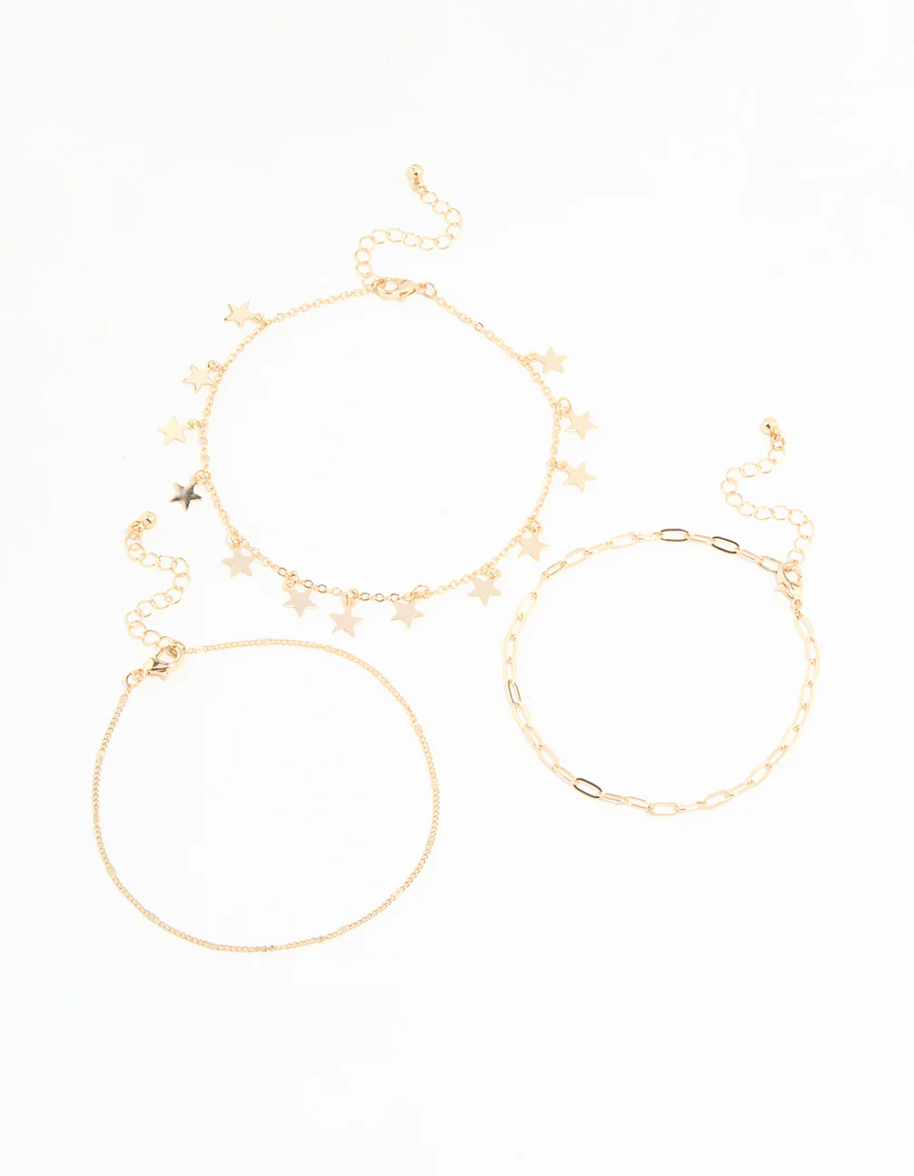 Gold Star & Chain Anklets 3-Pack