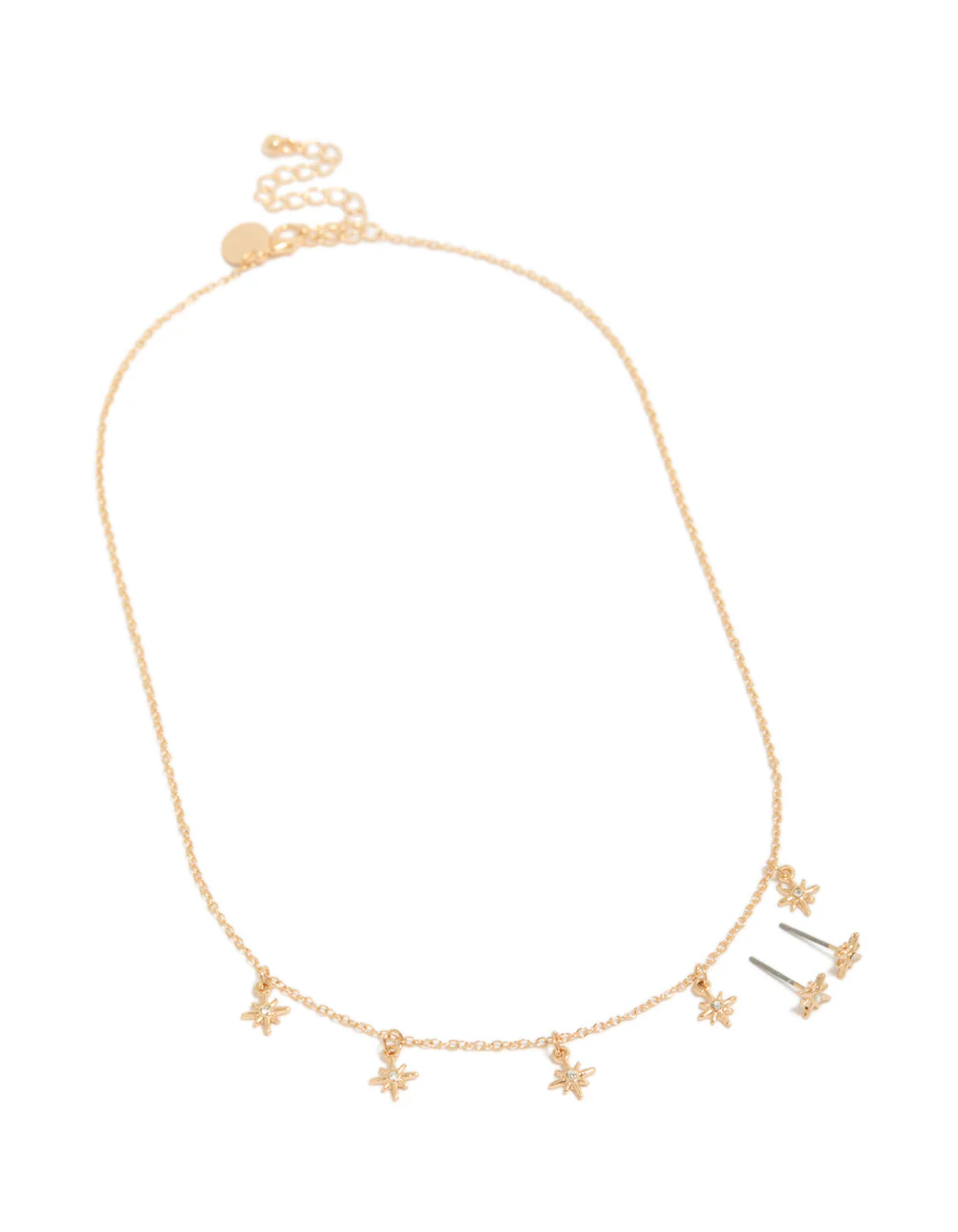 Gold Star Charm Necklace & Star Earrings Set - Image 2