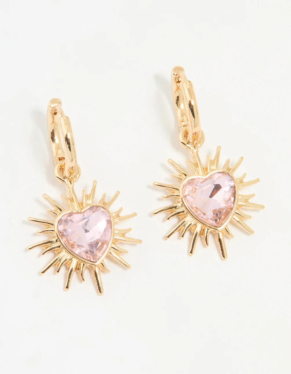 Gold Starburst Heart Huggie Drop Earrings