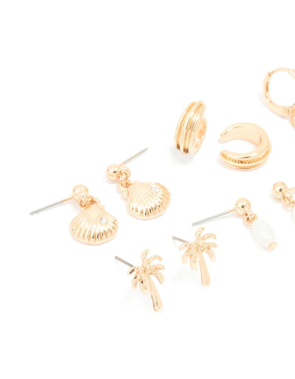 Gold Starfish & Shell Mixed Earrings 6-Pack - Image 2