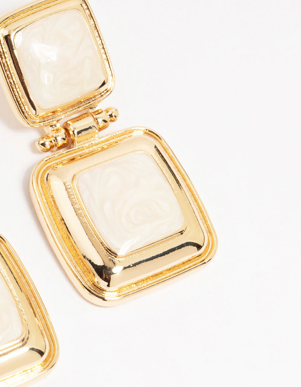 Gold Stone Square Hinge Drop Earrings - Image 3