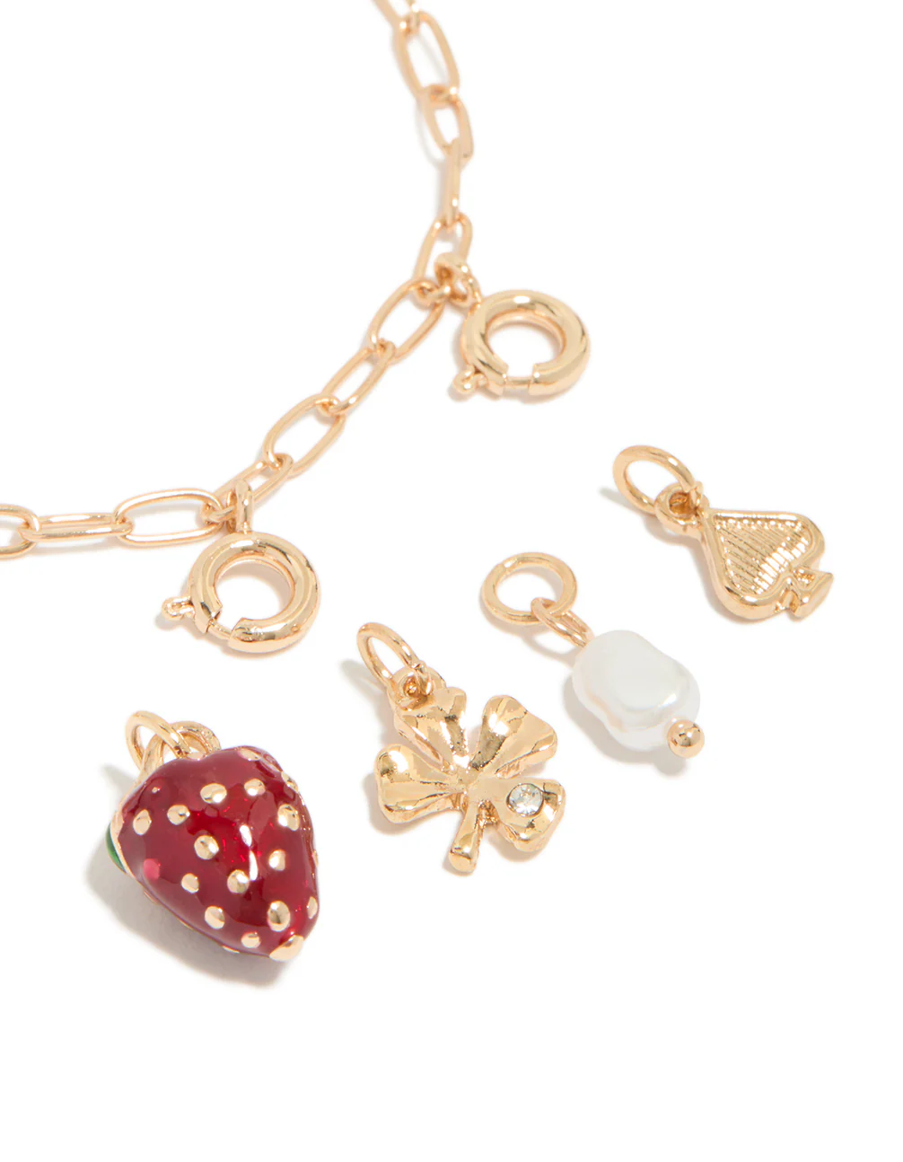Gold Strawberry & Club Charm Bracelet - Image 2
