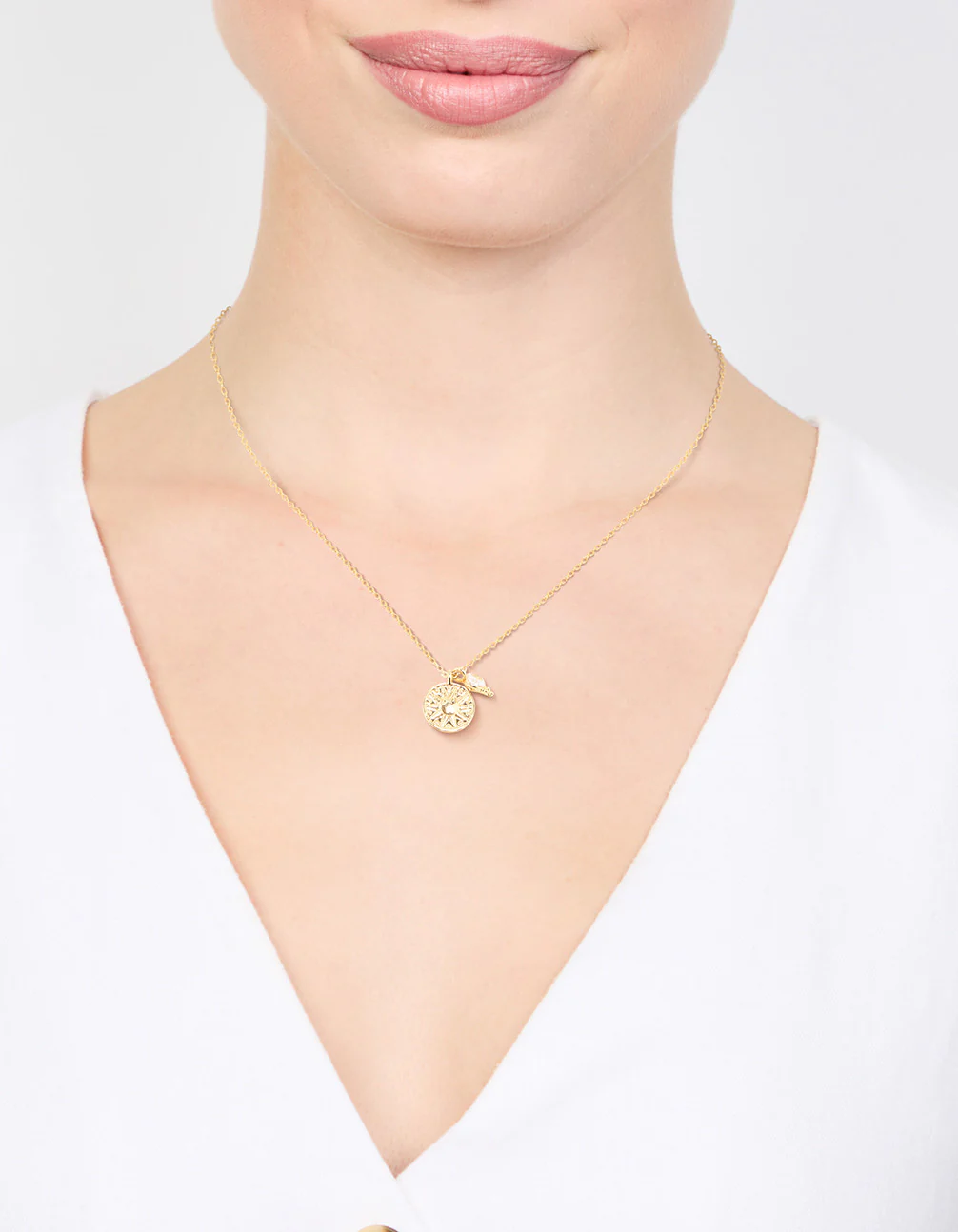 Gold Plated Sun & Cubic Zirconia Pendant Necklace - Image 2