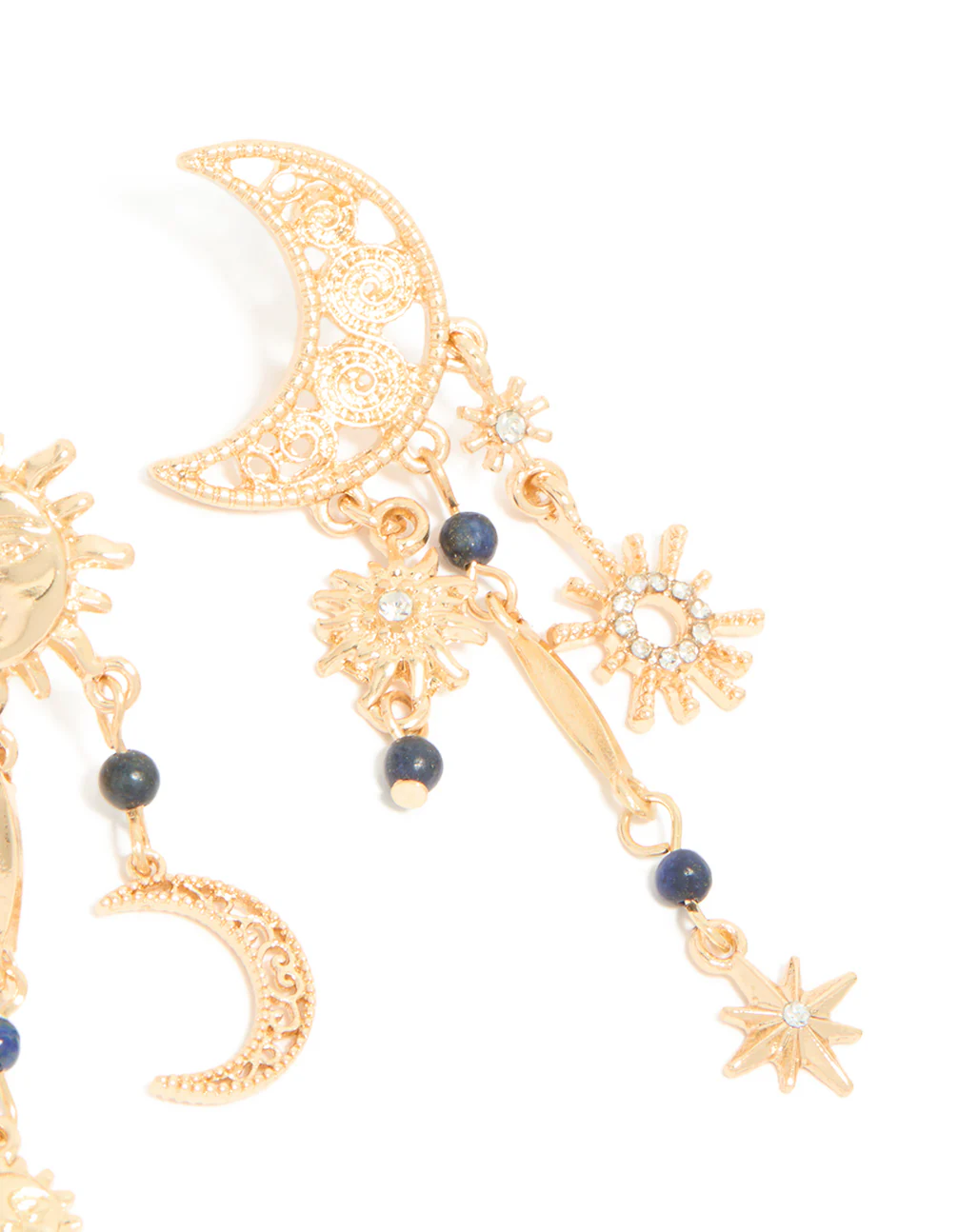 Gold Sun & Moon Semi Precious Stones Drop Earrings - Image 5