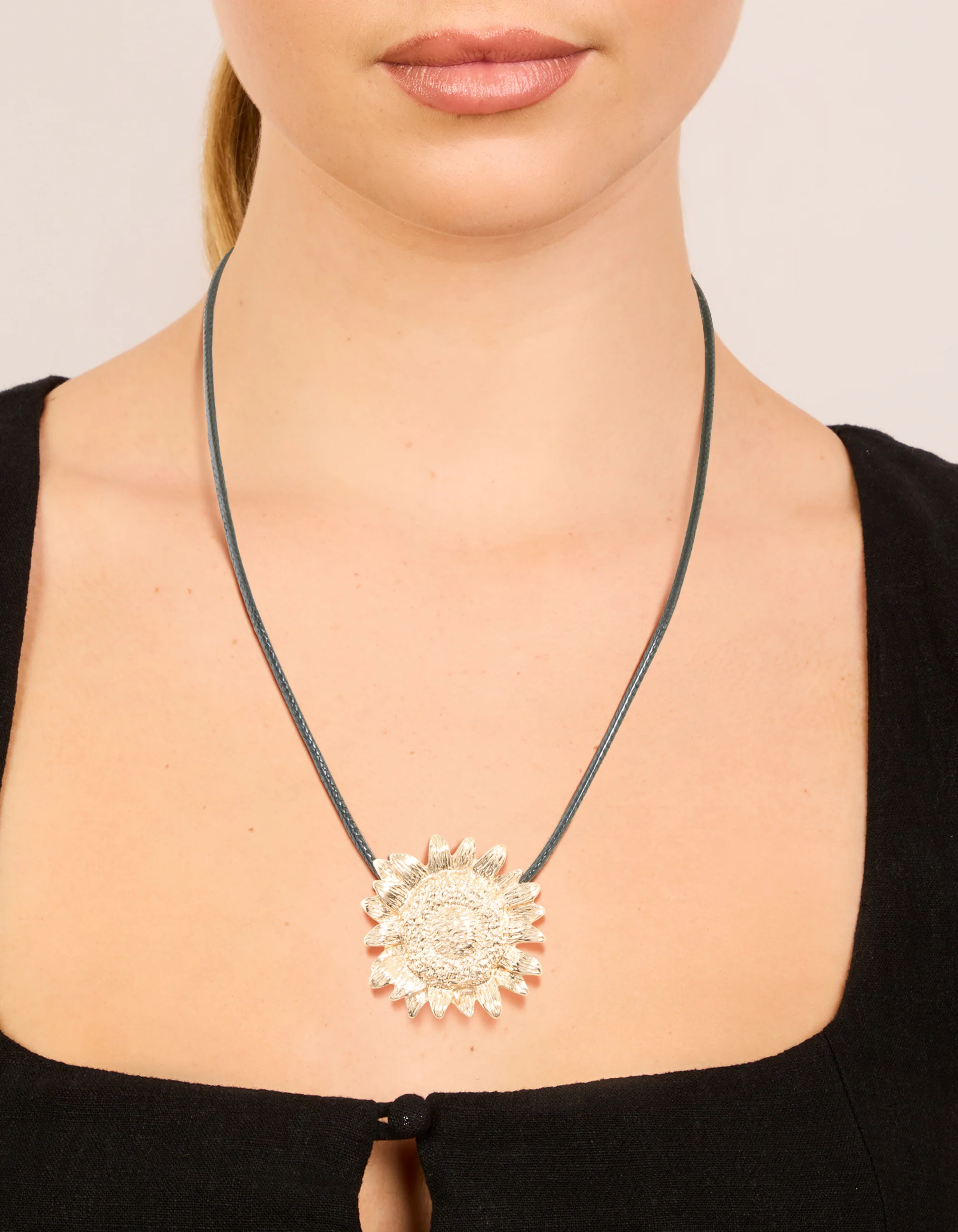 Gold Sunflower Pendant Cord Necklace - Image 2