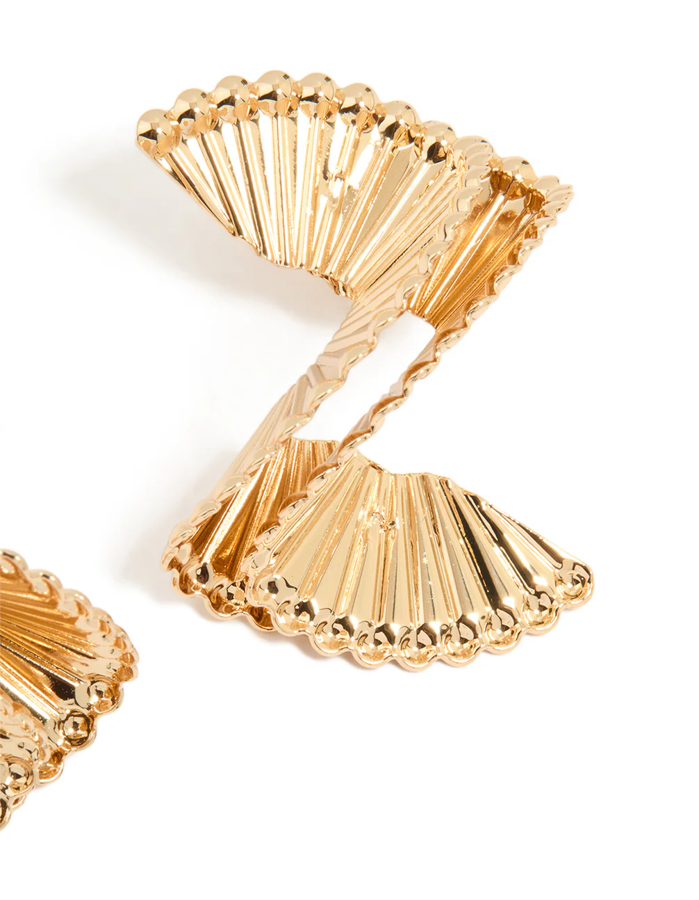 Gold Swirl Fan Ribbed Earrings - Image 3
