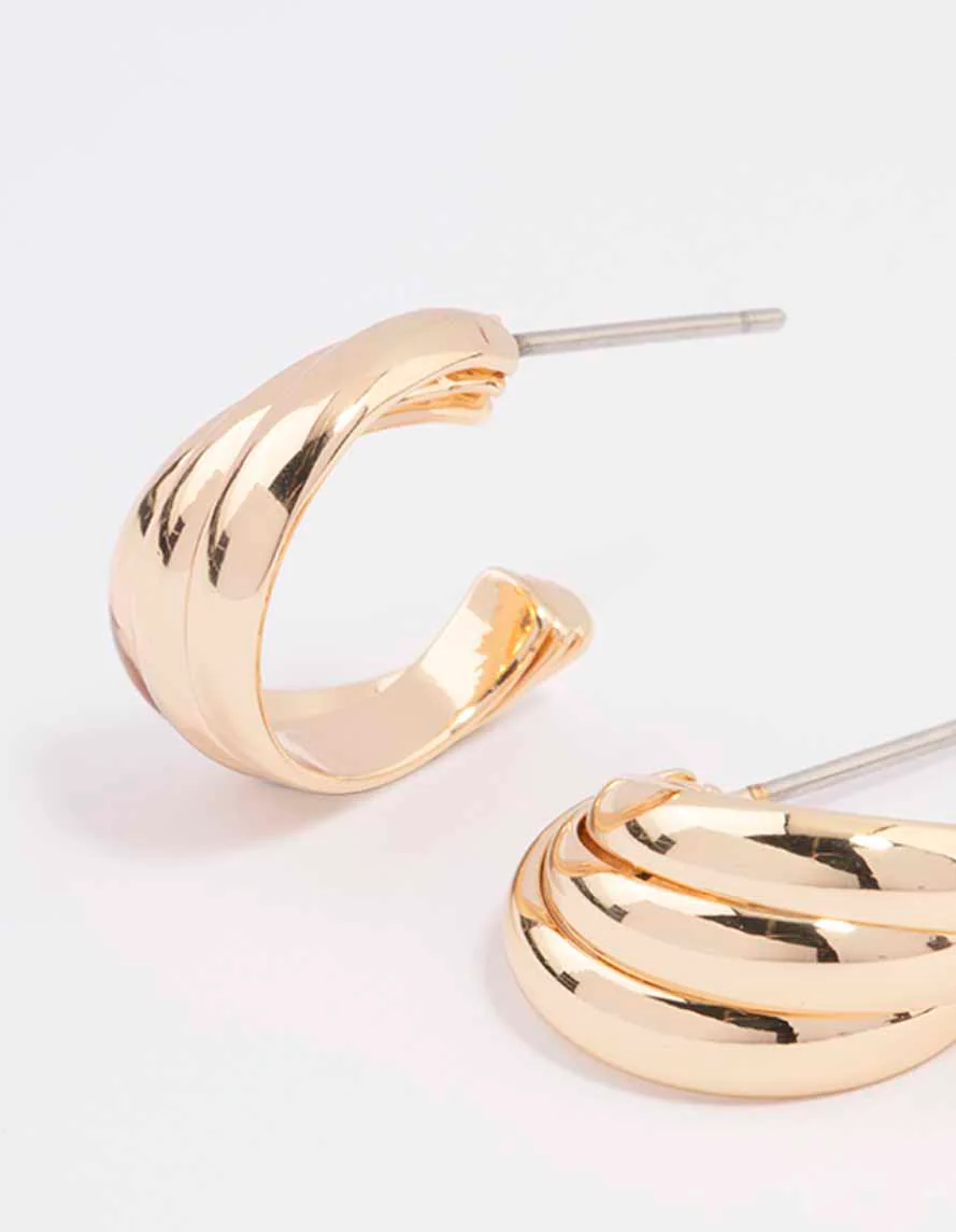 Gold Swirl Huggie Hoop Earrings - Image 2