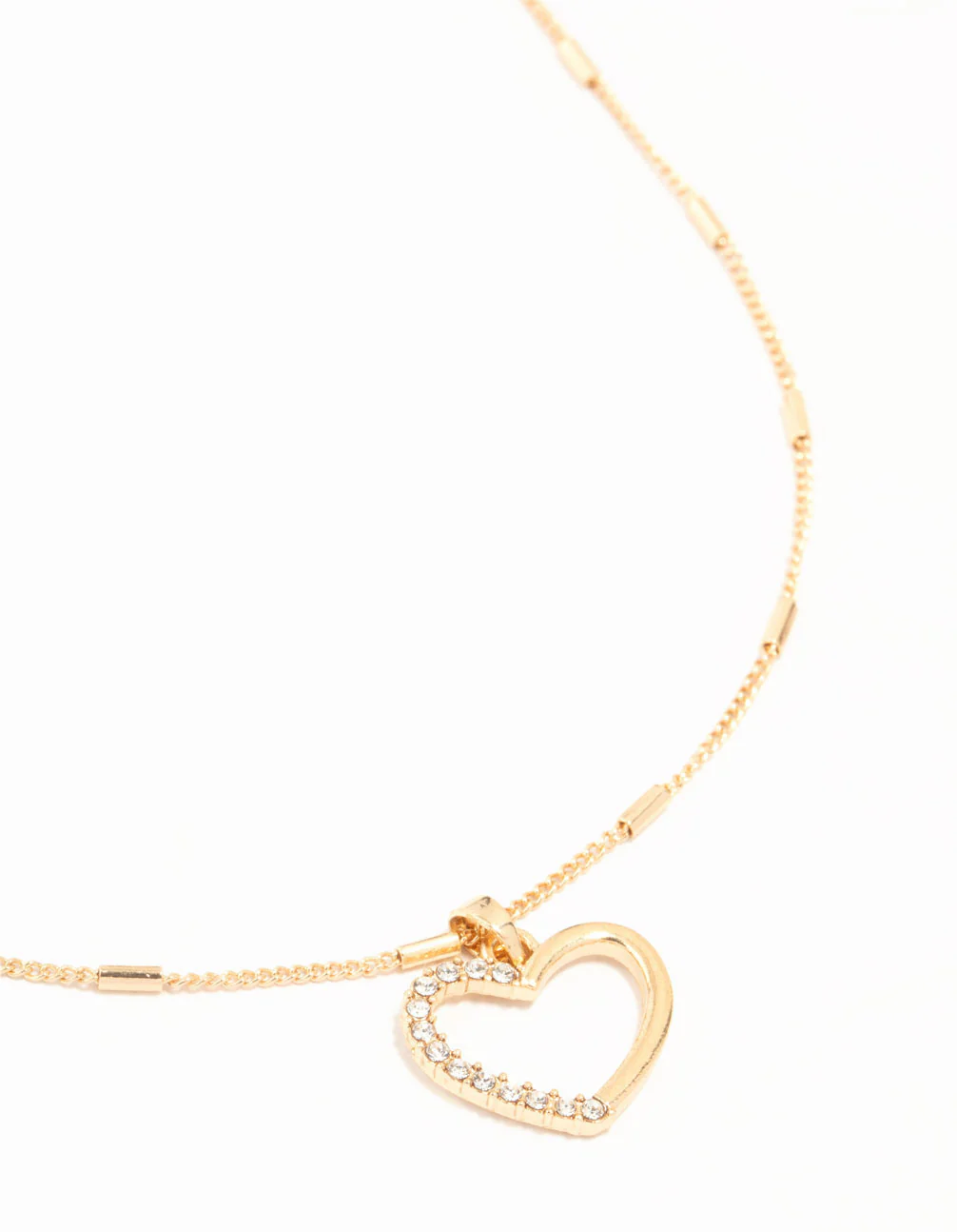 Gold Tab Diamante Open Heart Necklace - Image 2