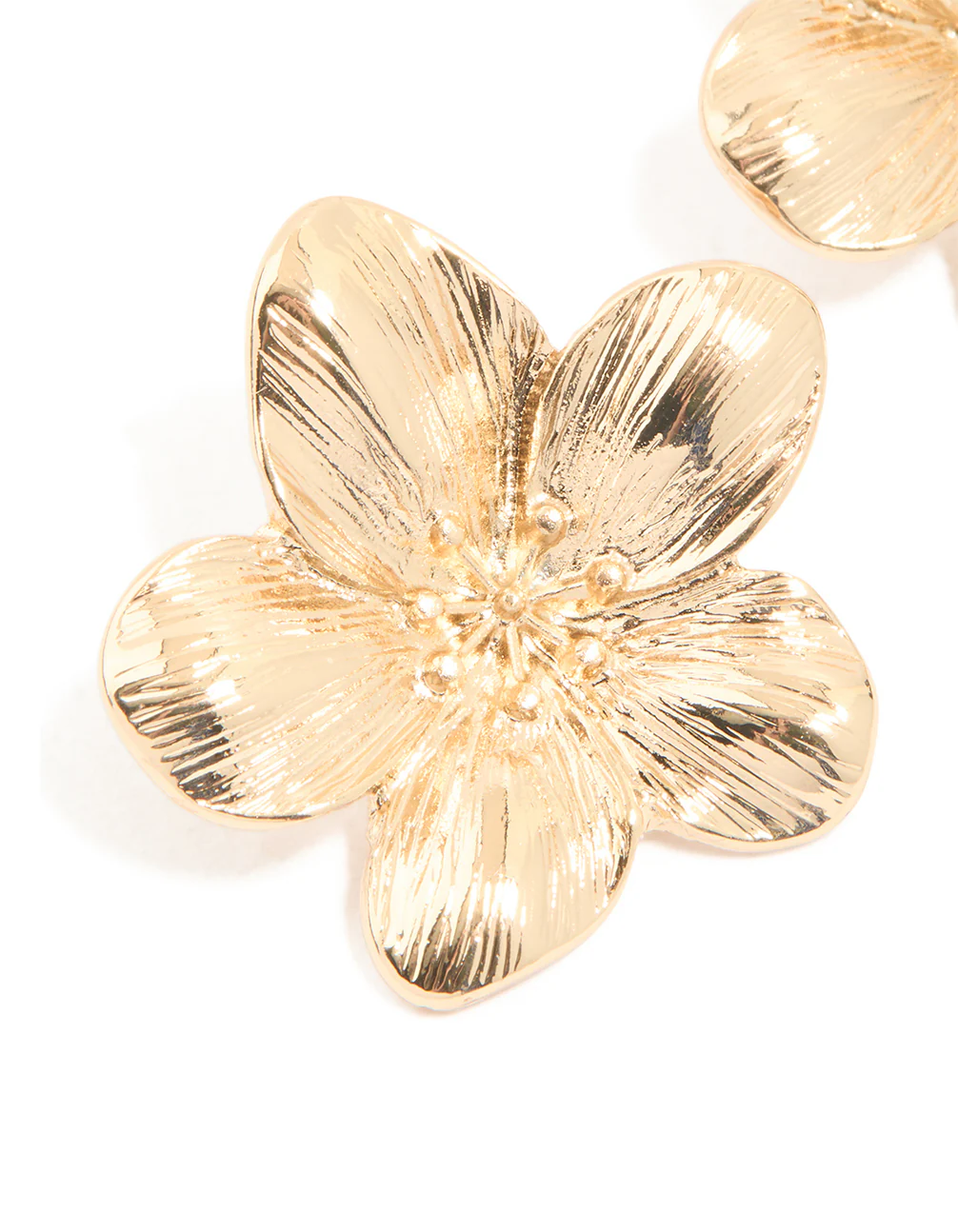 Gold Textured Flower Stud Earrings - Image 4