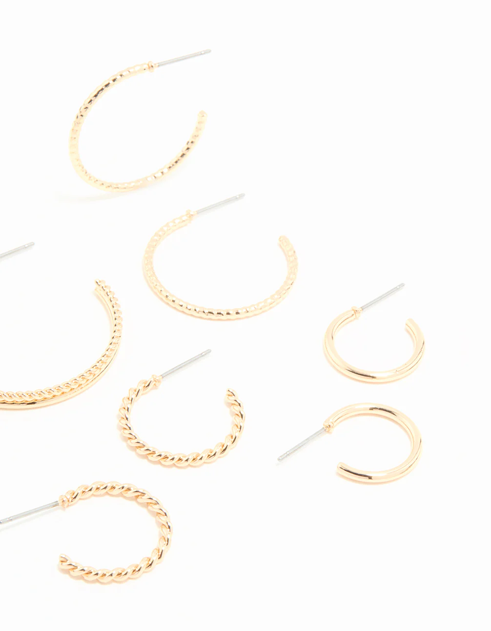 Gold Textured Hoop Earrings 6-Pack - Image 3