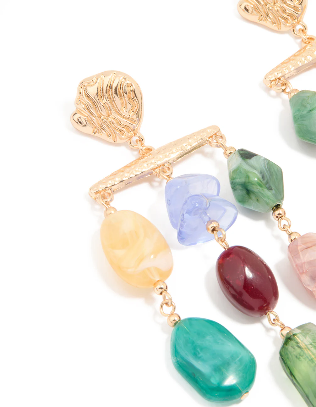 Gold Textured Multicoloured Beaded Mobile Earrings - Image 2