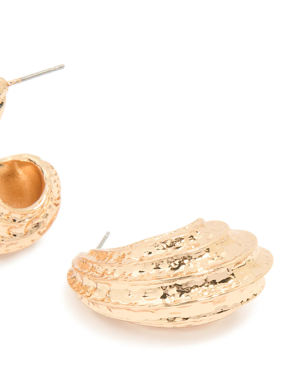 Gold Textured Open Hoop Earrings - Image 5