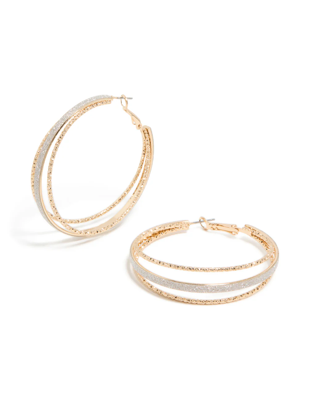 Gold Textured Split Glitter Hoop Earrings