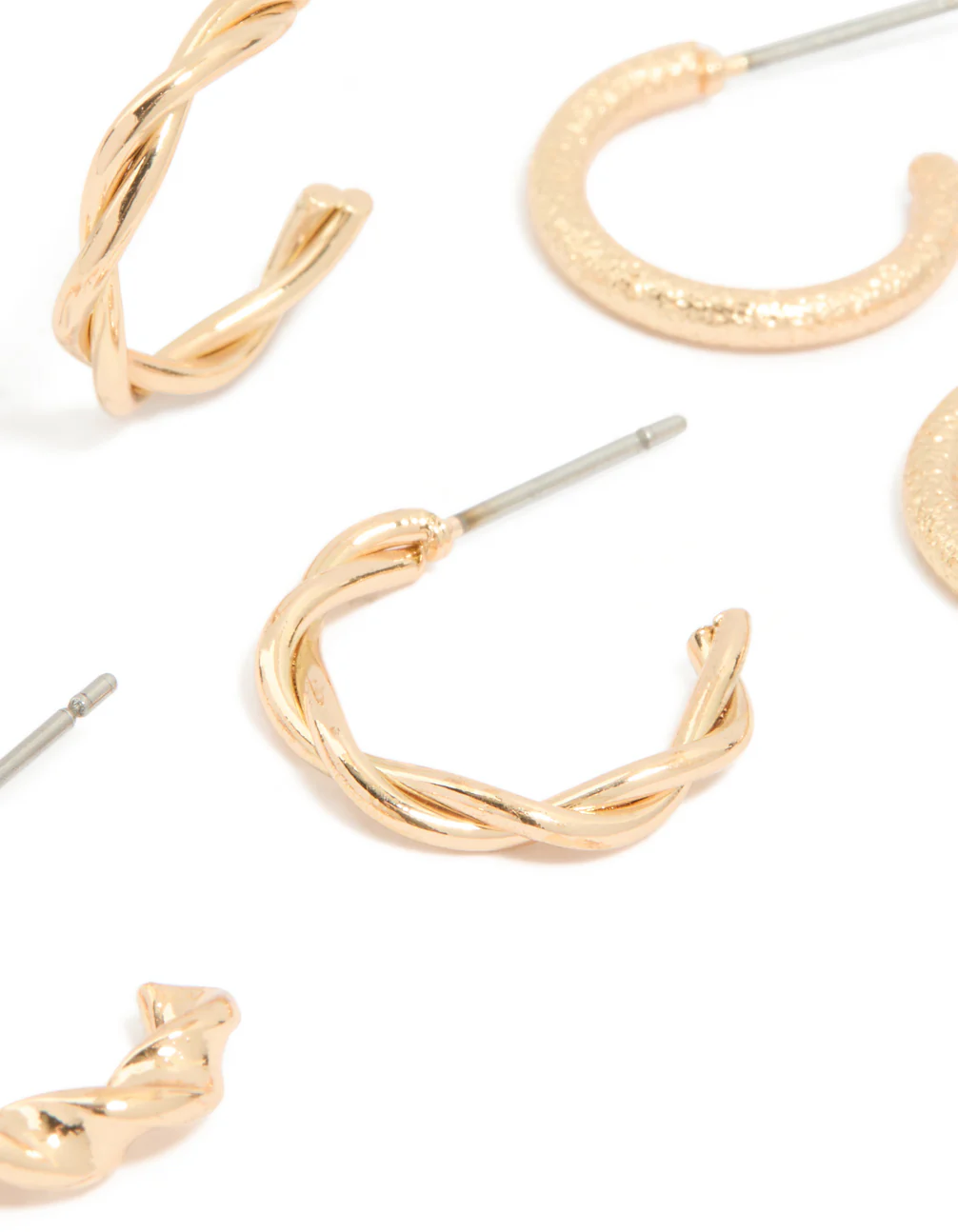 Gold Textured & Twisted Hoop Earrings 3-Pack - Image 2
