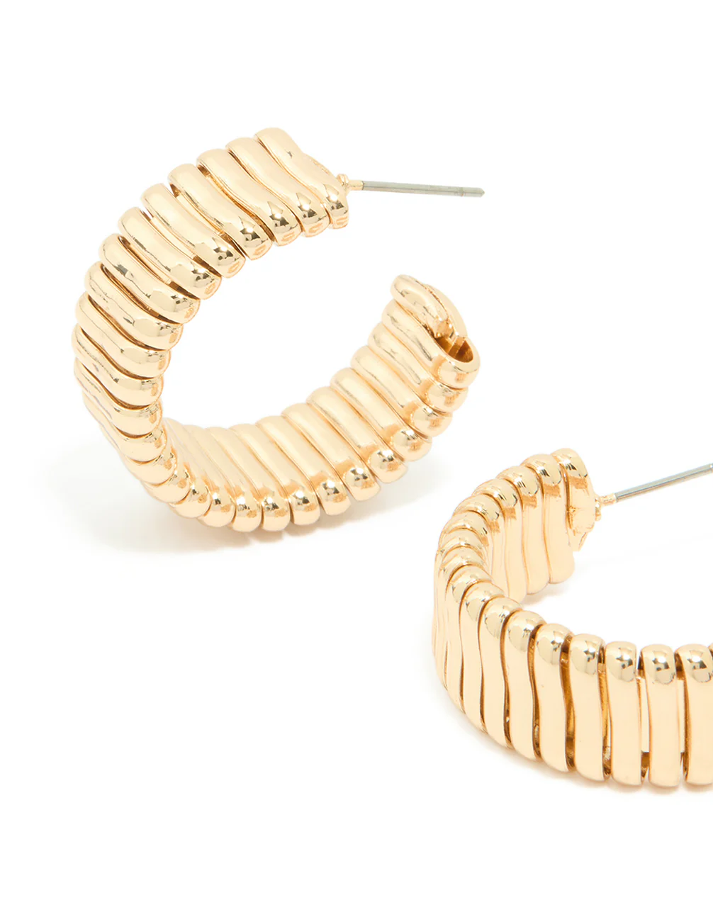 Gold Textured Watch Strap Style Hoop Earrings - Image 3