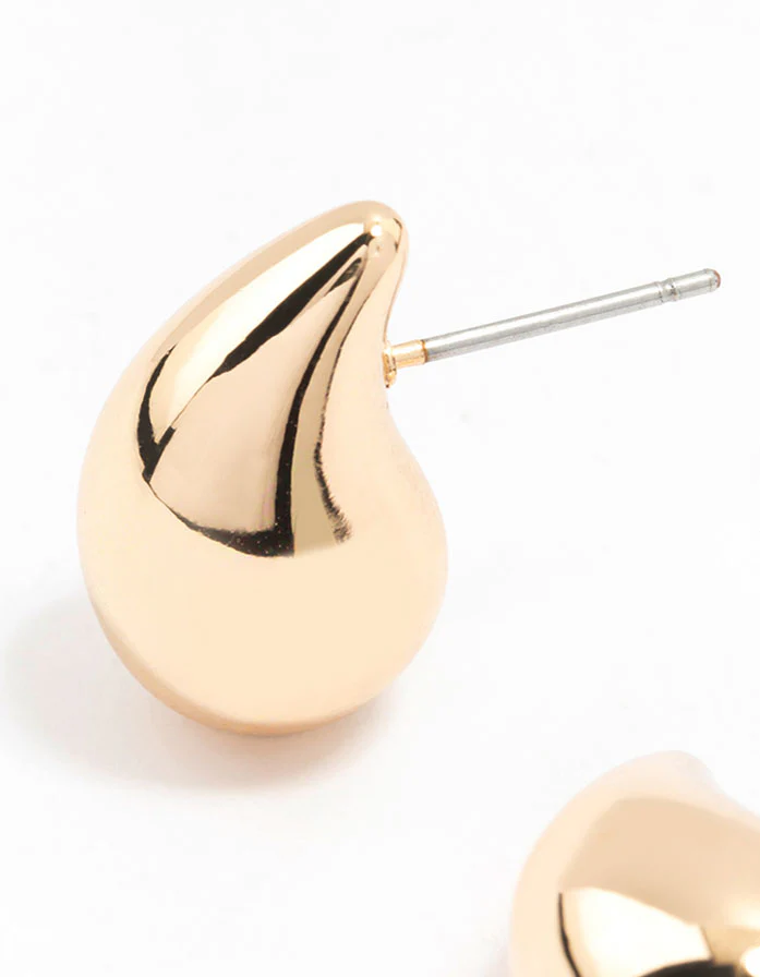 Gold Tiny Teardrop Stud Earrings - Image 2