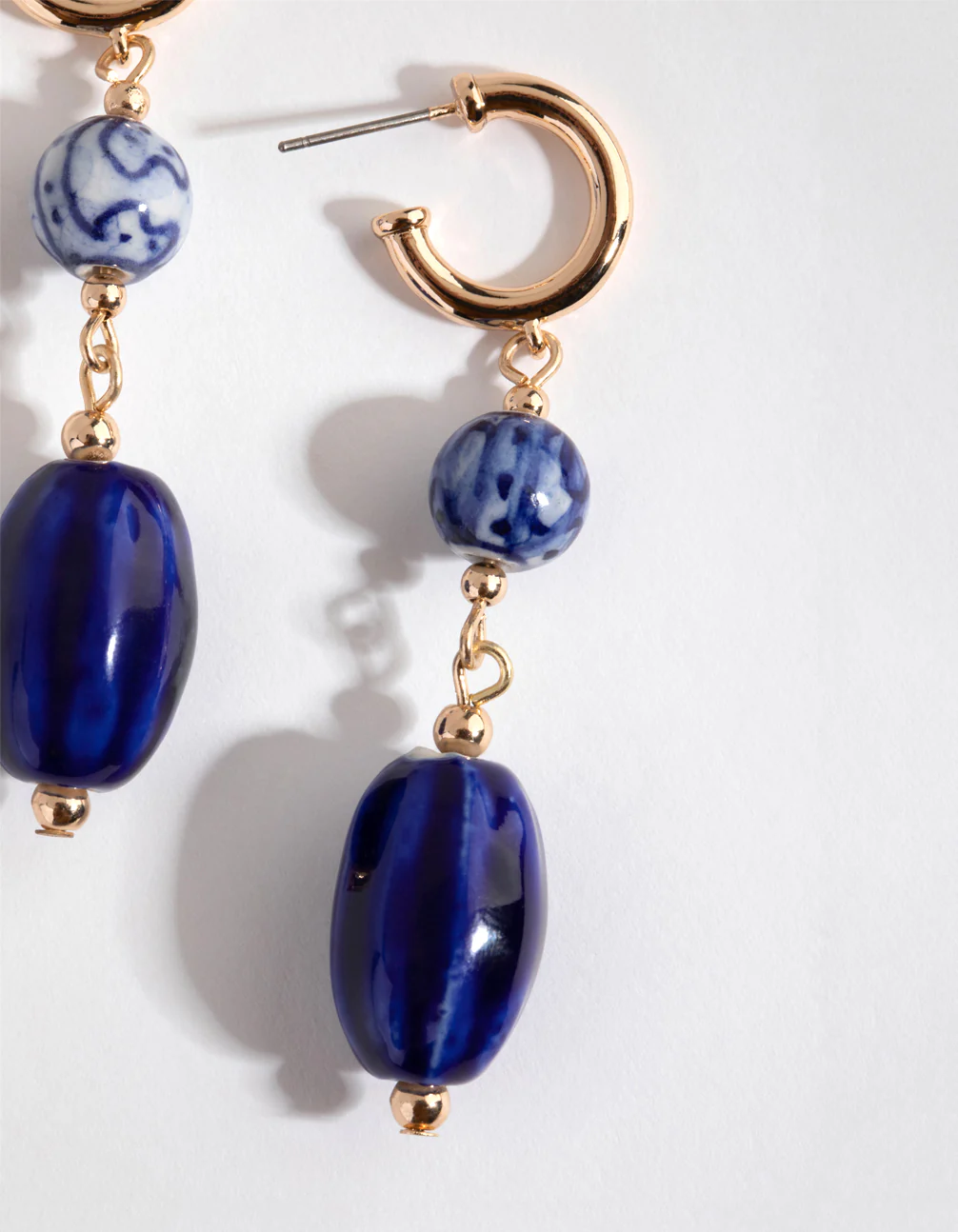 Gold Double Ceramic Bead Drop Earrings - Image 2