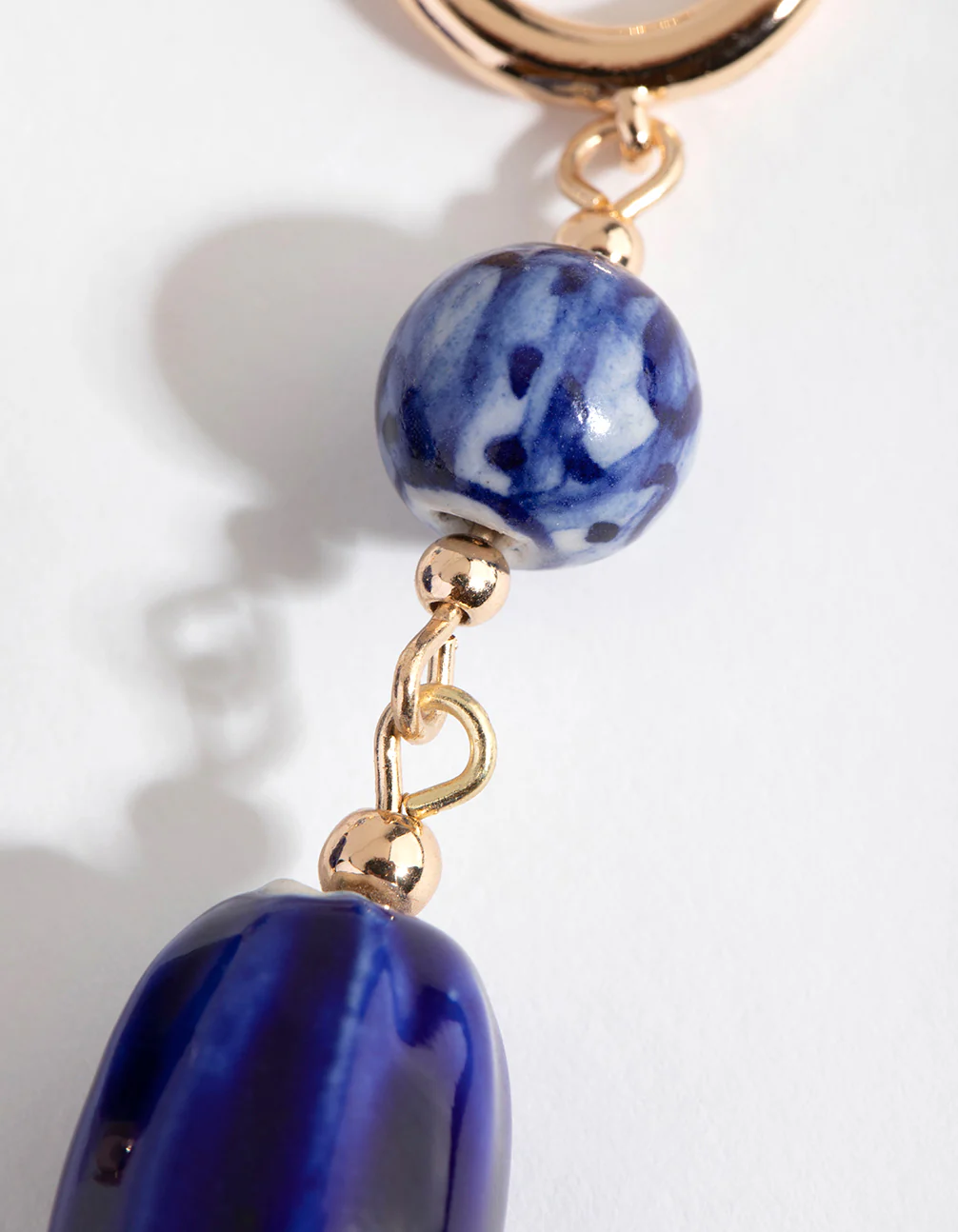 Gold Double Ceramic Bead Drop Earrings - Image 3
