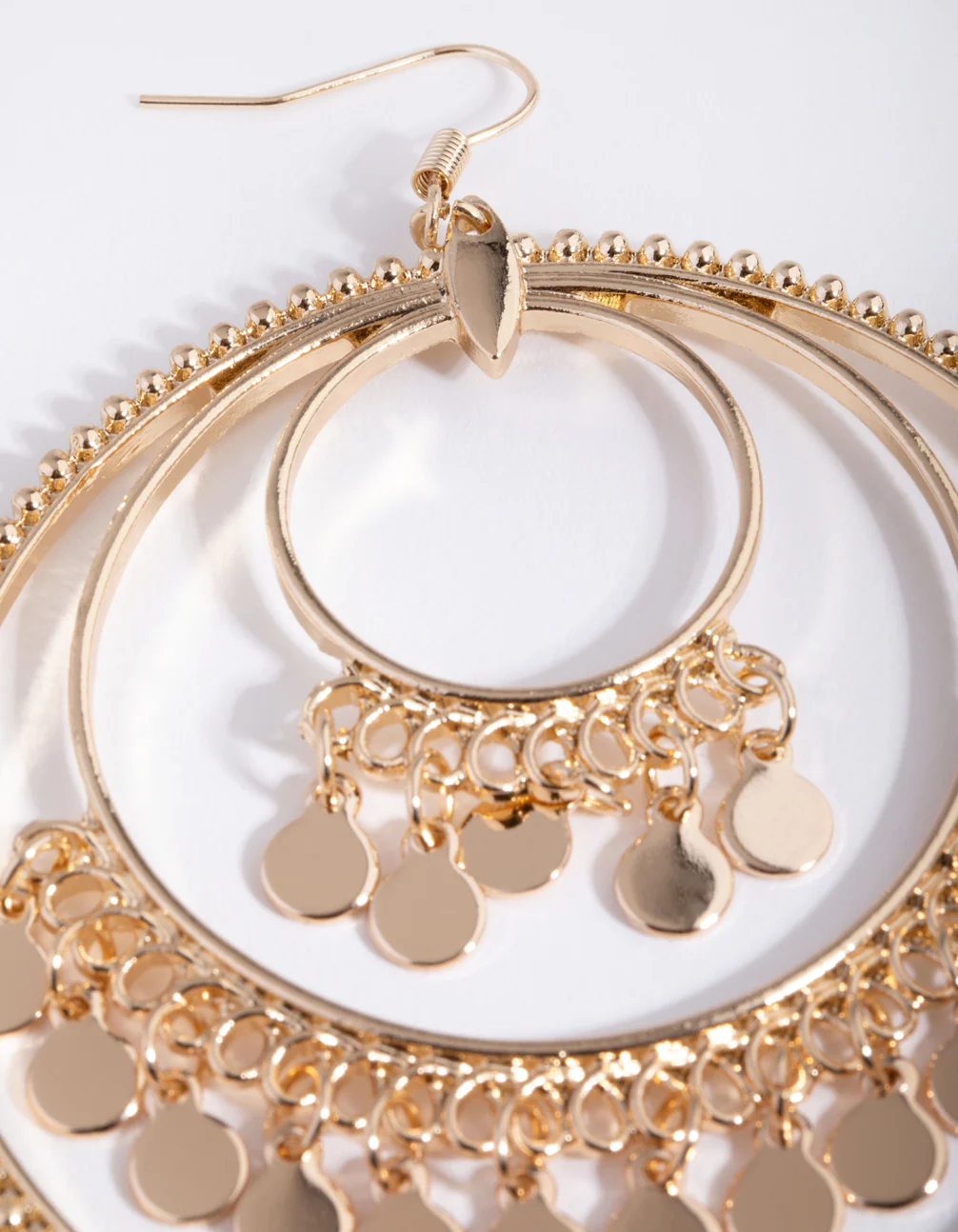 Gold Metal Tassel Circle Drop Earrings - Image 3