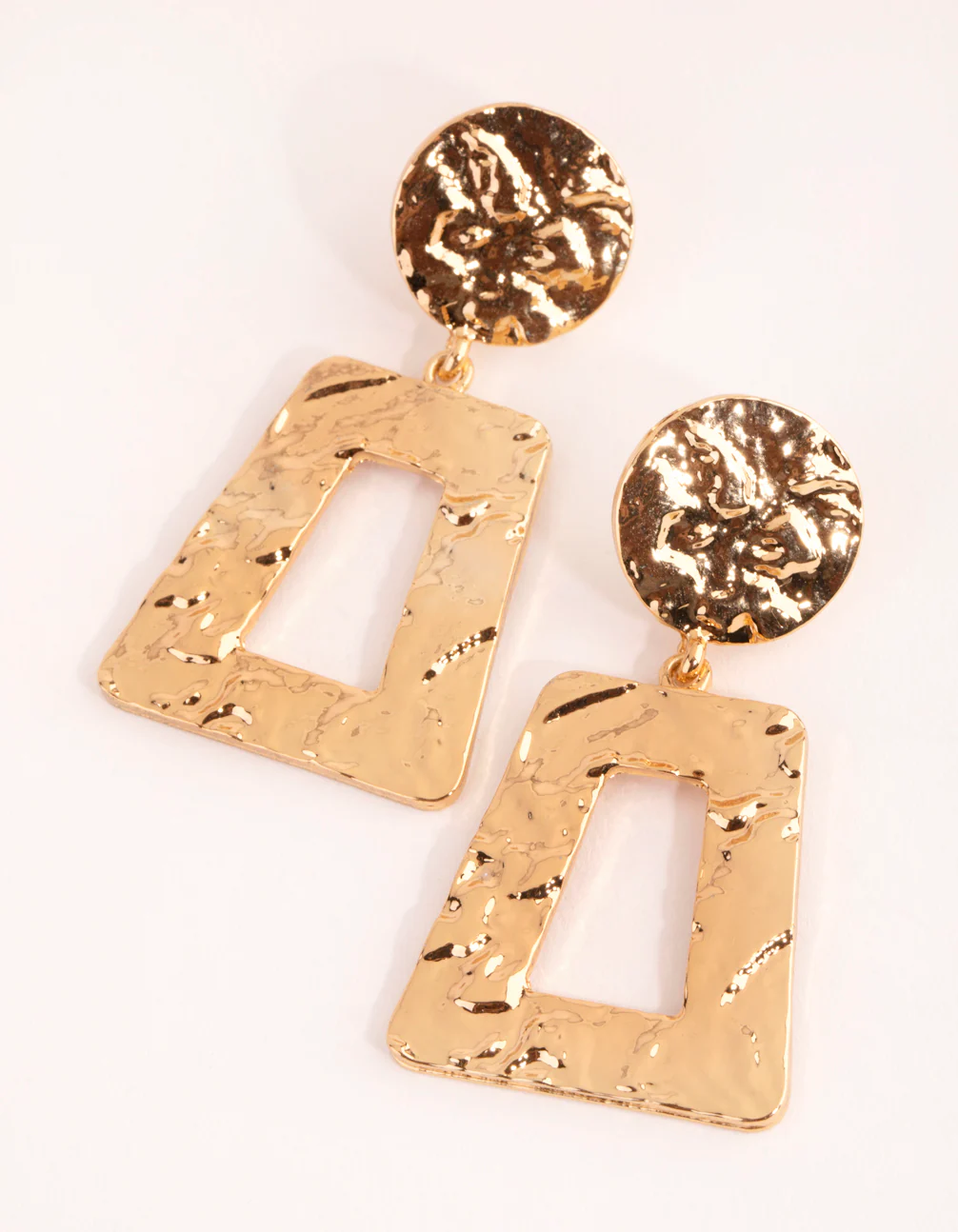 Gold Molten Trapez Drop Earrings - Image 2