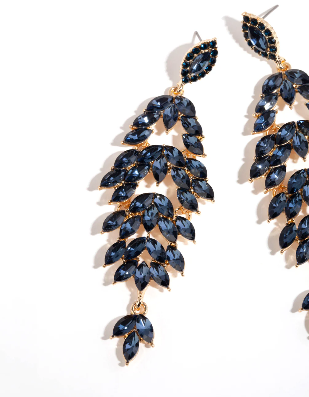 Gold Navette Stone Drop Earrings - Image 2