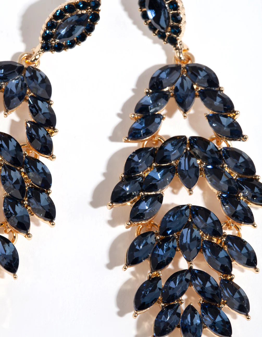 Gold Navette Stone Drop Earrings - Image 3