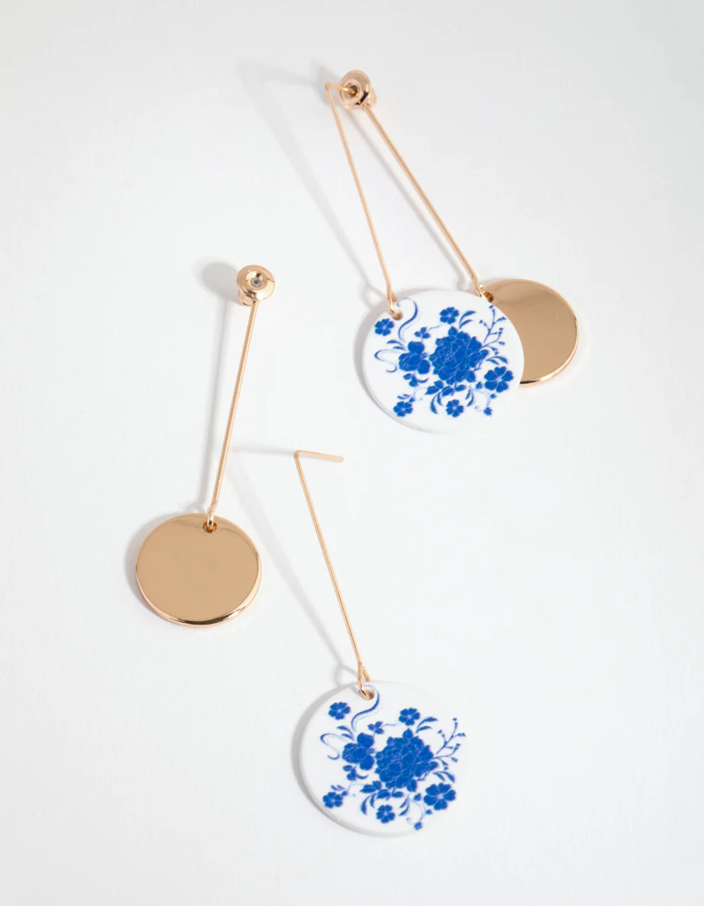 Gold Printed Disc Drop Earrings - Image 3