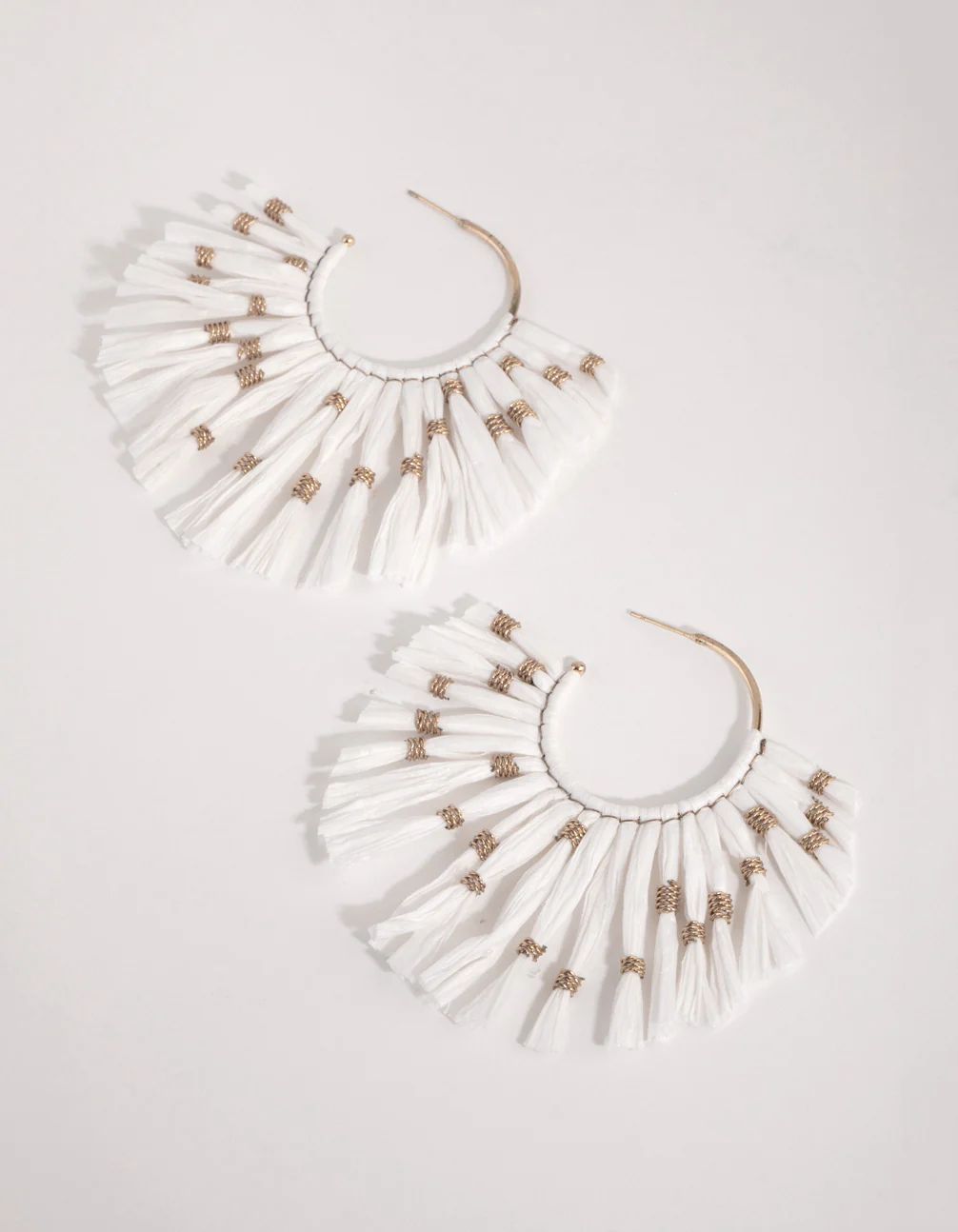 Gold Raffia Statement Fan Hoop Earrings
