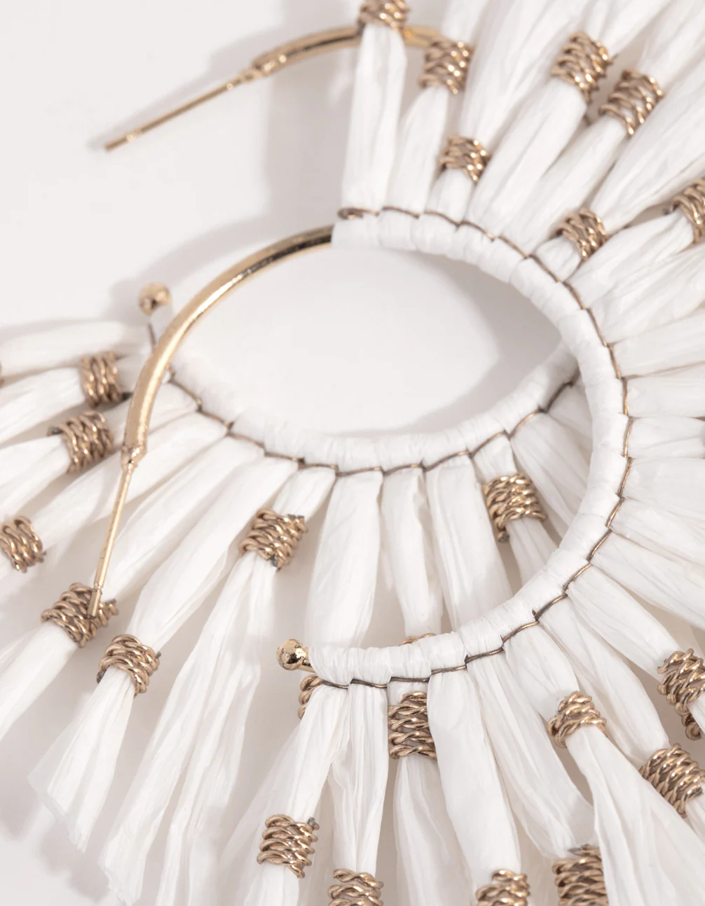 Gold Raffia Statement Fan Hoop Earrings - Image 3