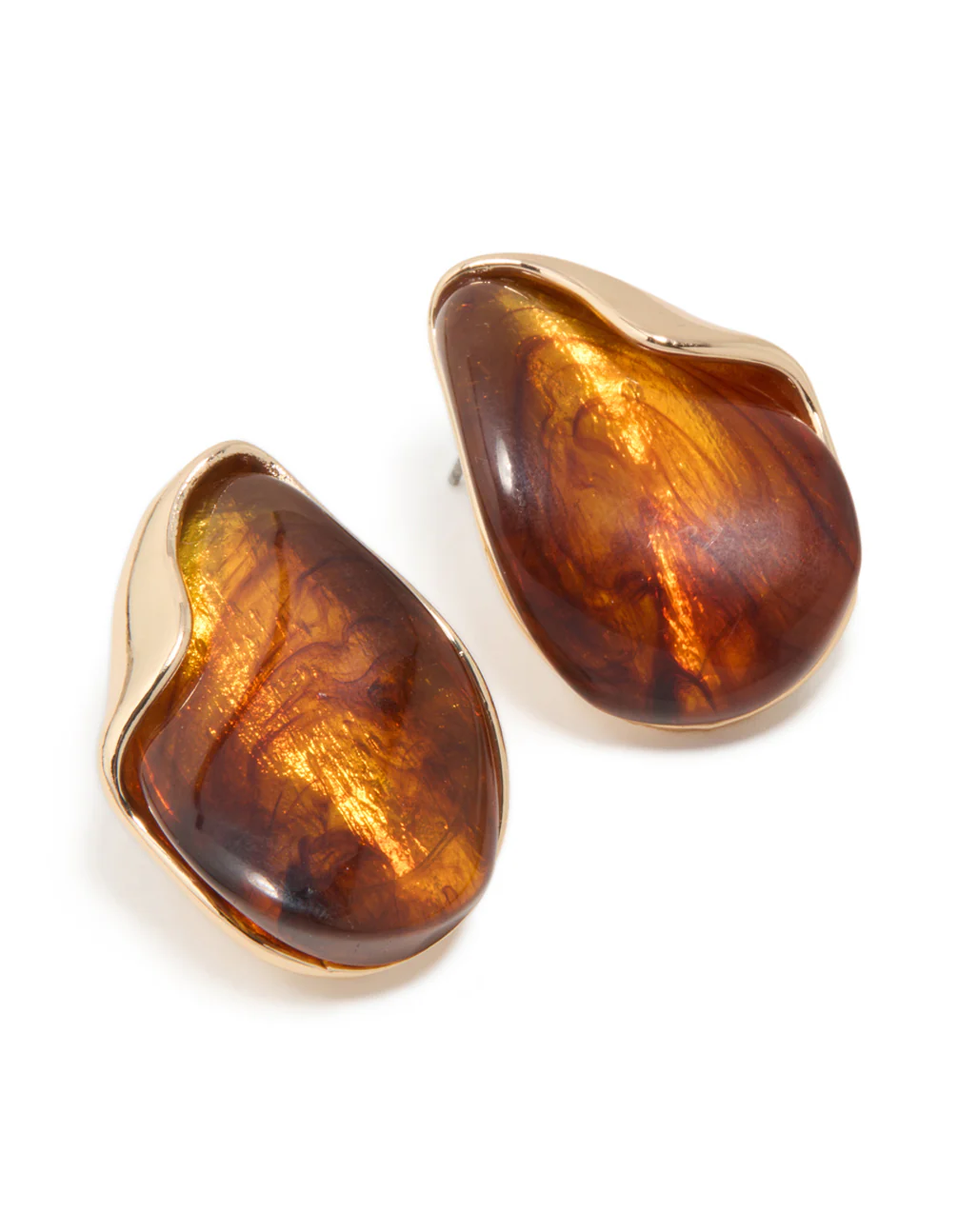 Gold Tortoiseshell Curved Statement Stud Earrings - Image 2