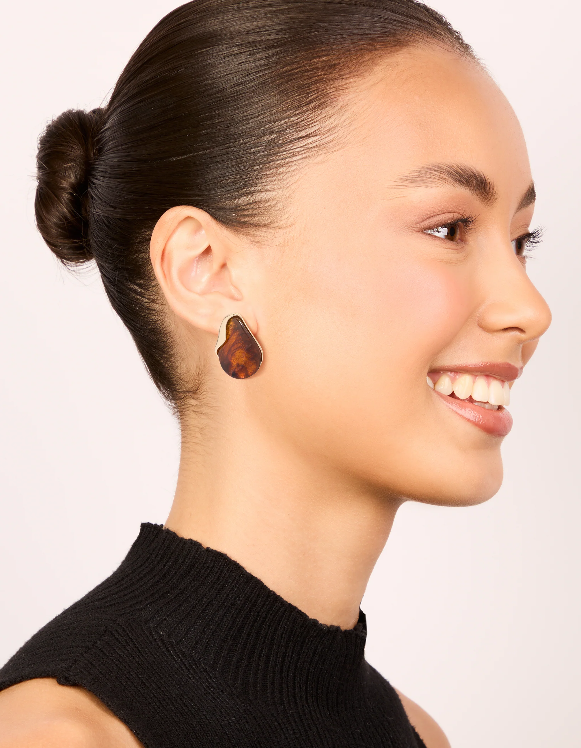 Gold Tortoiseshell Curved Statement Stud Earrings - Image 3