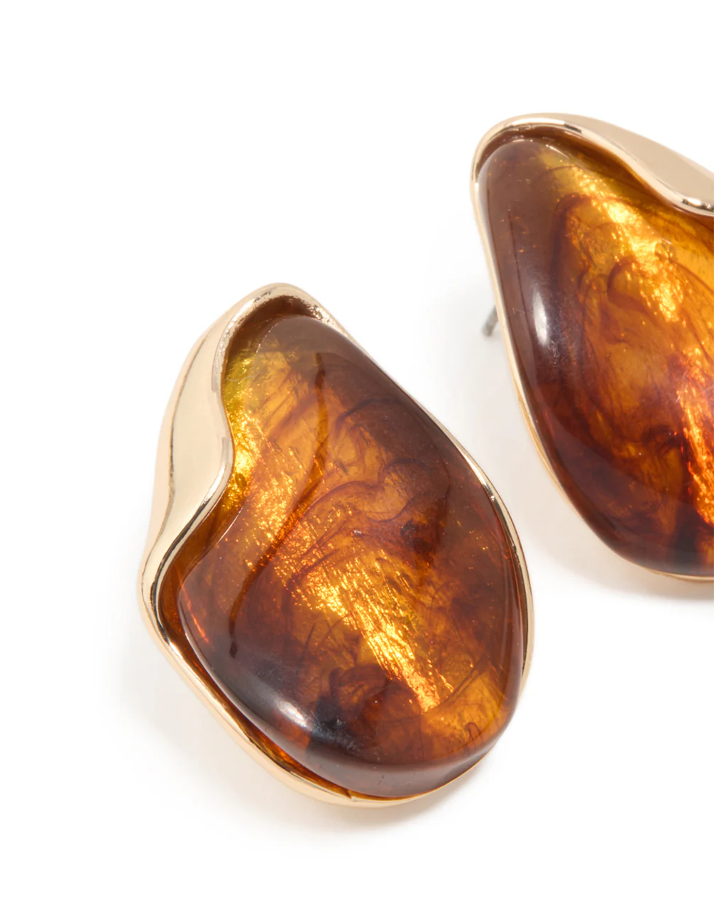 Gold Tortoiseshell Curved Statement Stud Earrings - Image 4