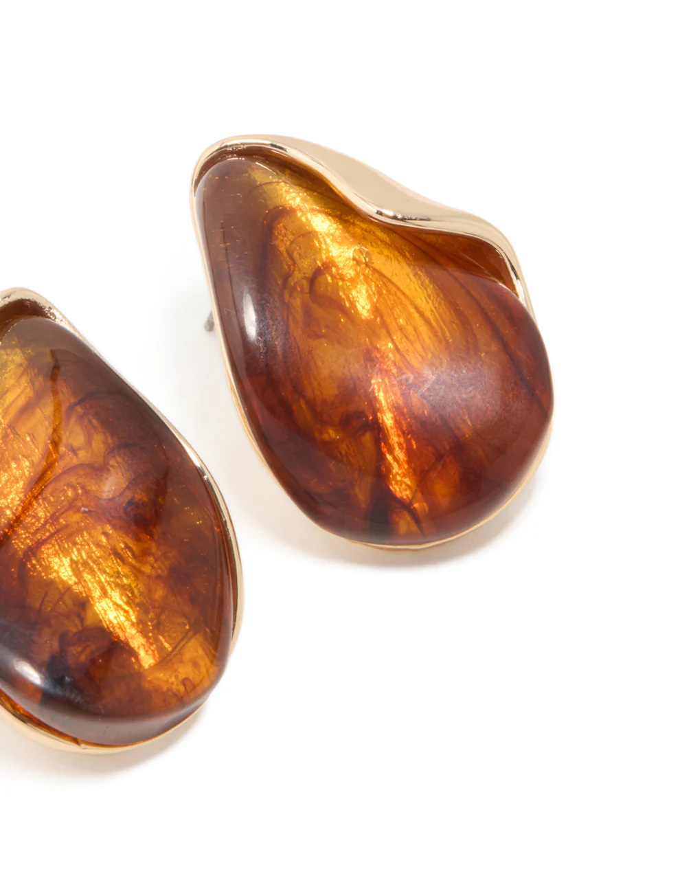 Gold Tortoiseshell Curved Statement Stud Earrings - Image 5